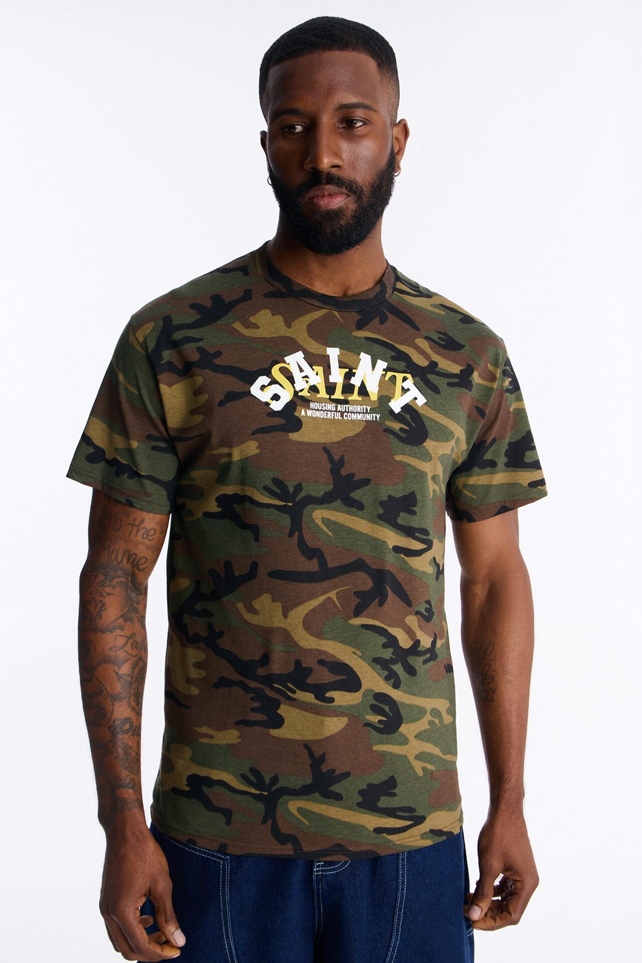 Welcome To Saint Authority Oversized Short Sleeve Tee - Camouflage
