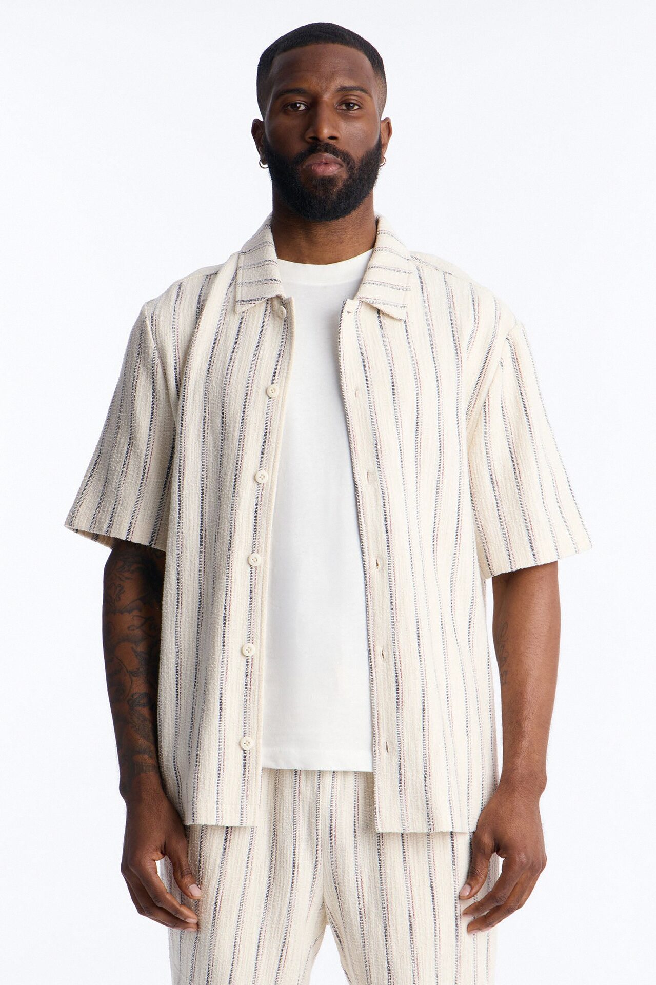 Caicos Textured Stripe Button Up Shirt - Cream