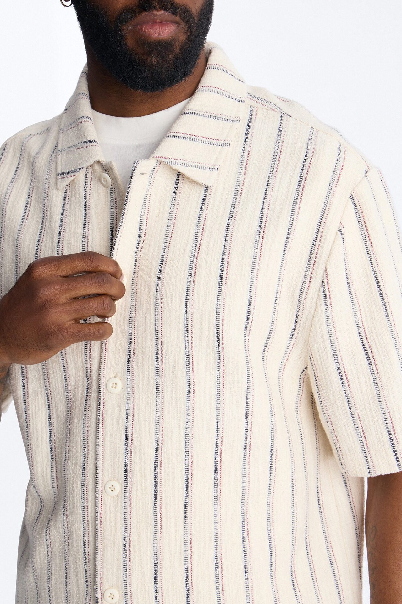 Caicos Textured Stripe Button Up Shirt - Cream