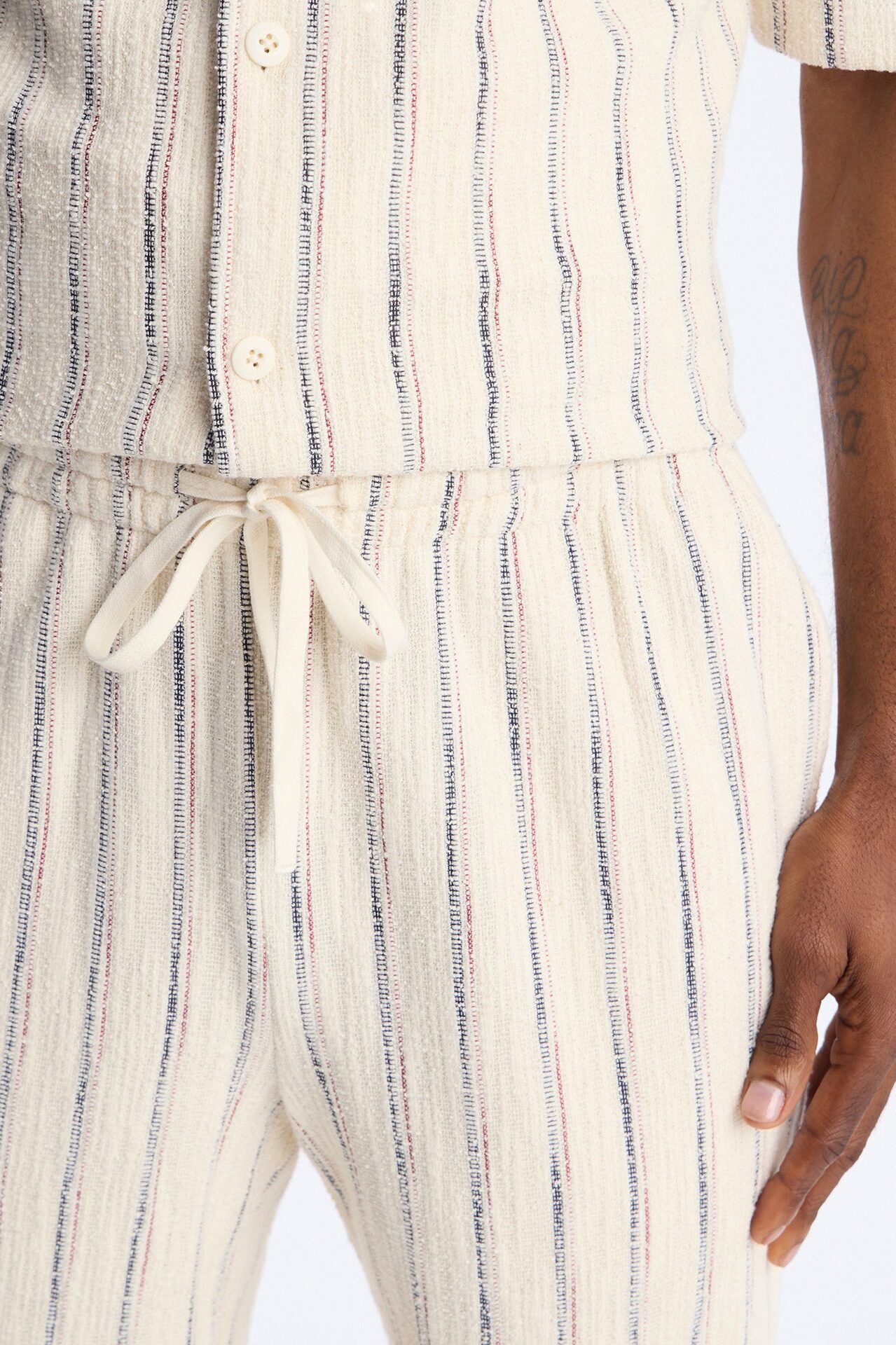 Slim Caicos Textured Stripe Slit Pant - Cream