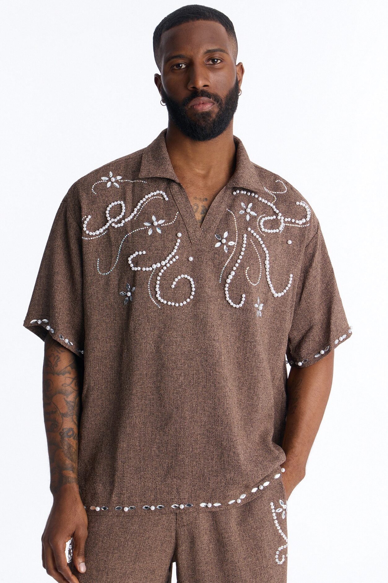 Wanderlust Pearl Journey Johnny Collar Polo - Brown