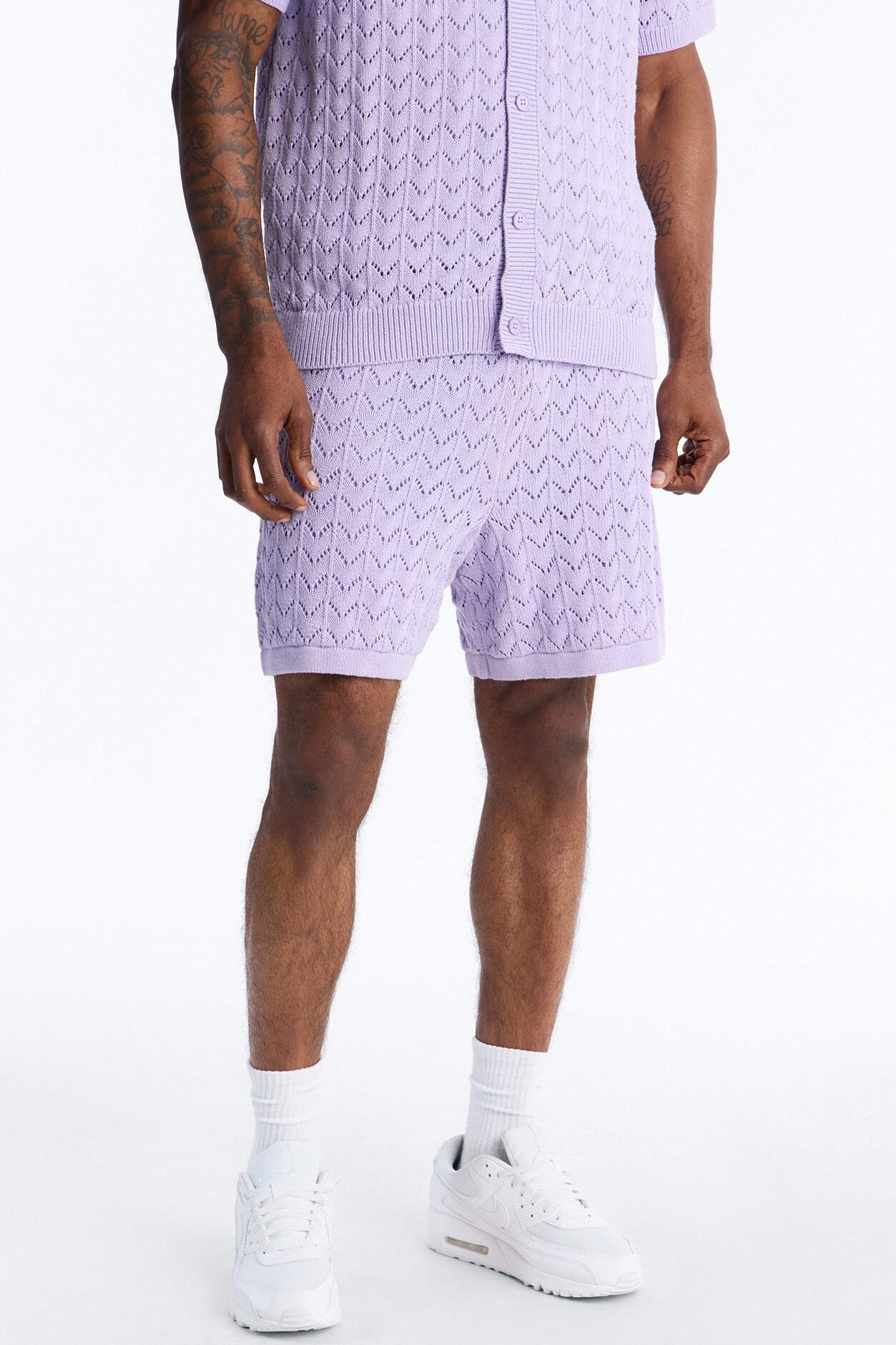 Waterfall Texture Open Knit Shorts - Lavender