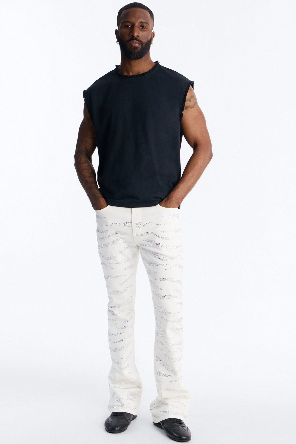 Stacked Skinny Flare Electric Prowl Jean - White
