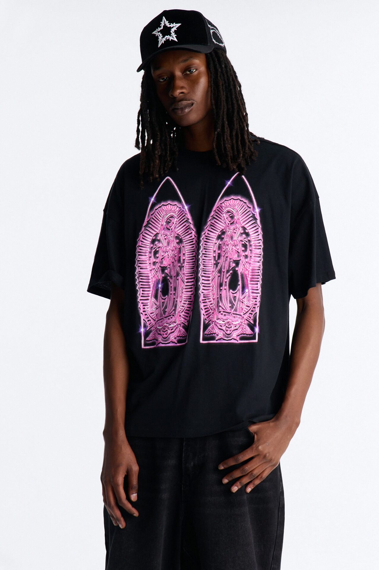 Mother Mary Protect Me Boxy Short Sleeve Tee - Black