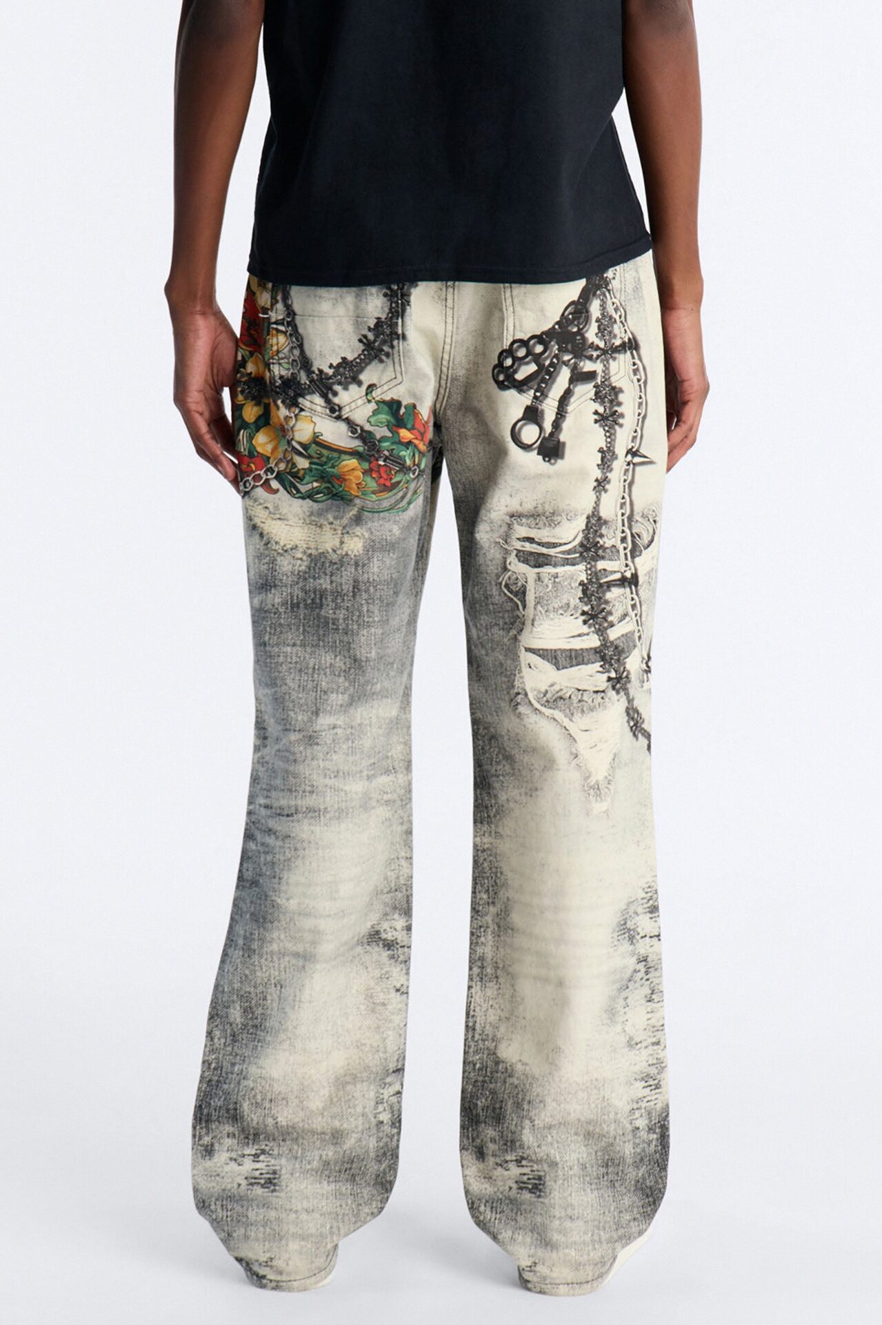 Smoke N Chains Printed Baggy Jean - Acid Wash Black