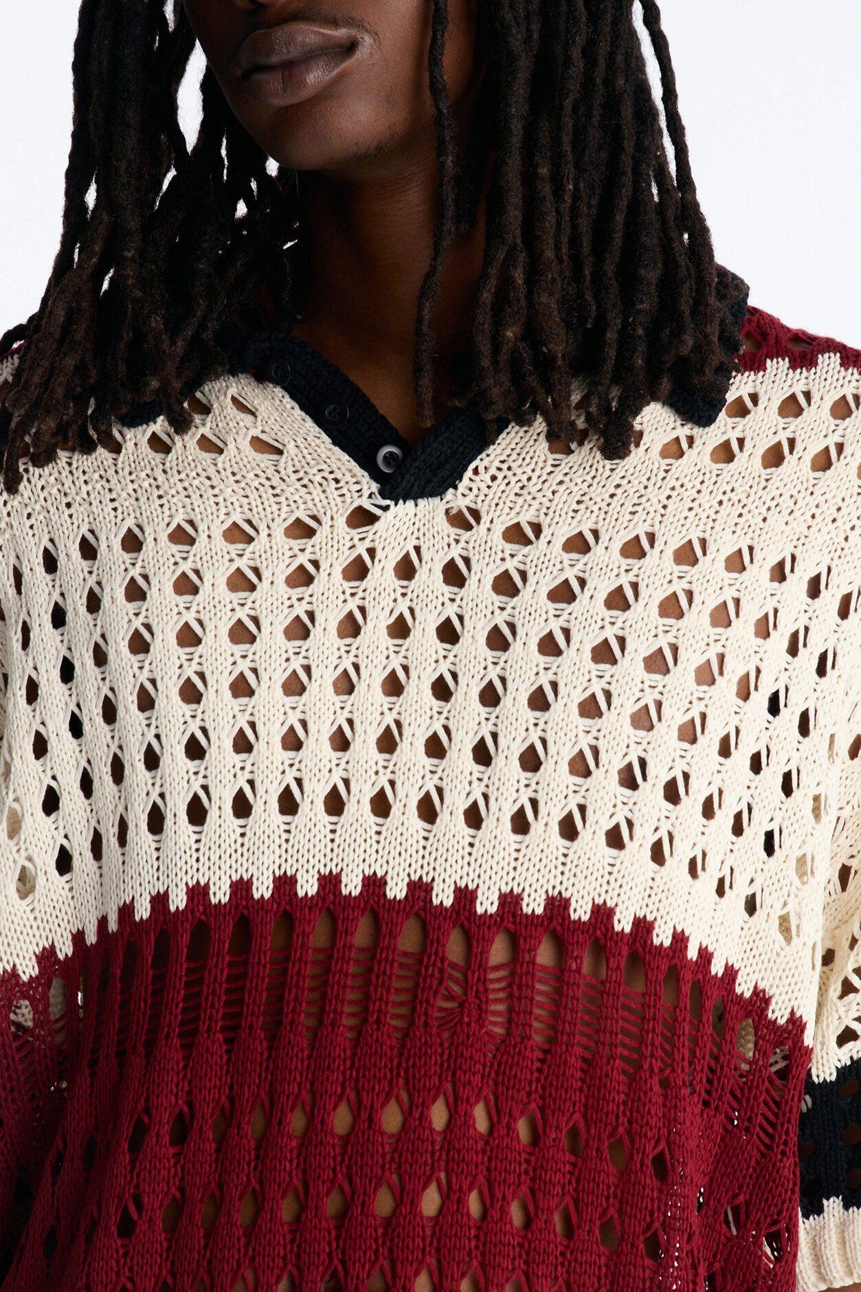 Weathered Stripe Knitted Polo - Burgundy