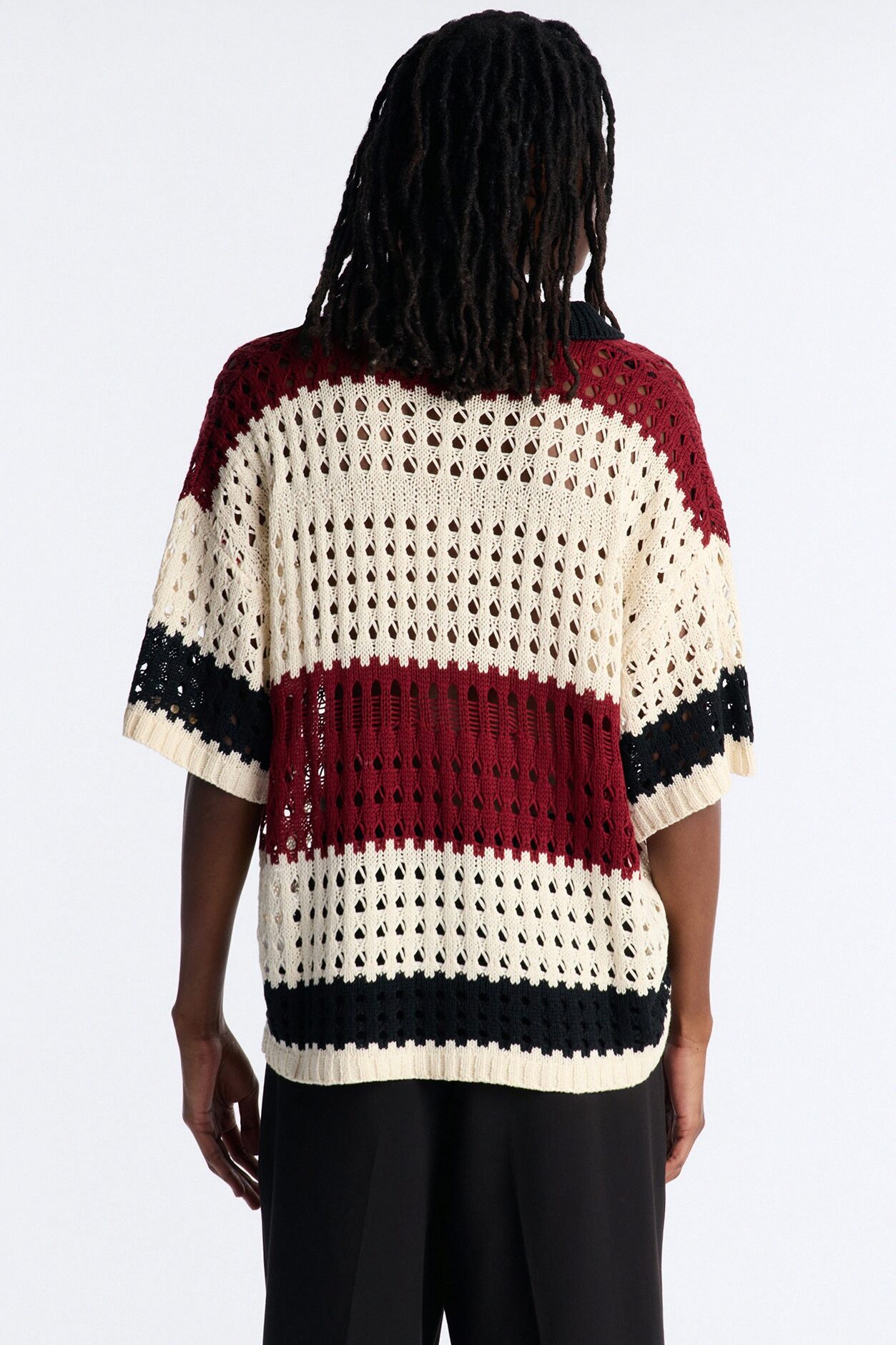 Weathered Stripe Knitted Polo - Burgundy