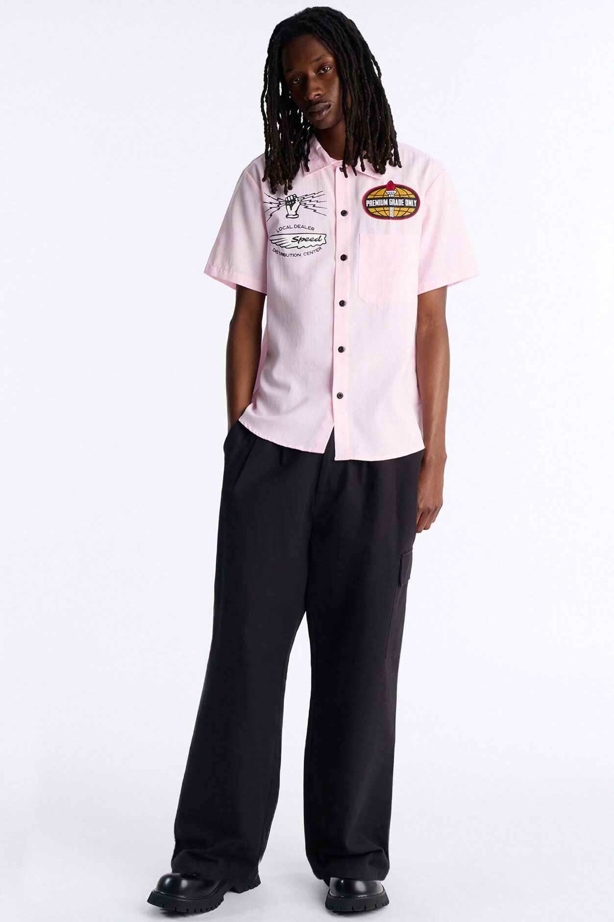 Cropped Overdrive Mode Striped Button Up Shirt - Pink