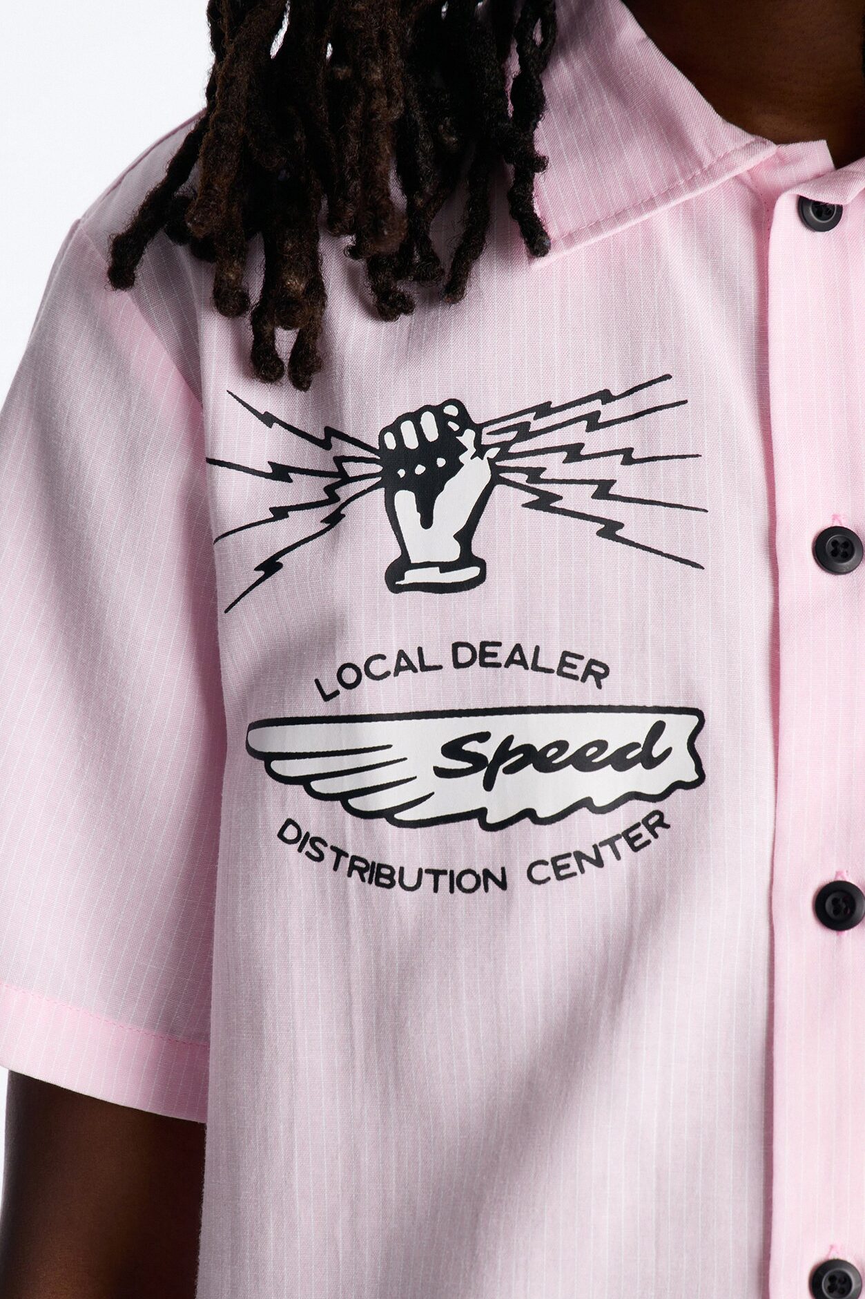 Cropped Overdrive Mode Striped Button Up Shirt - Pink