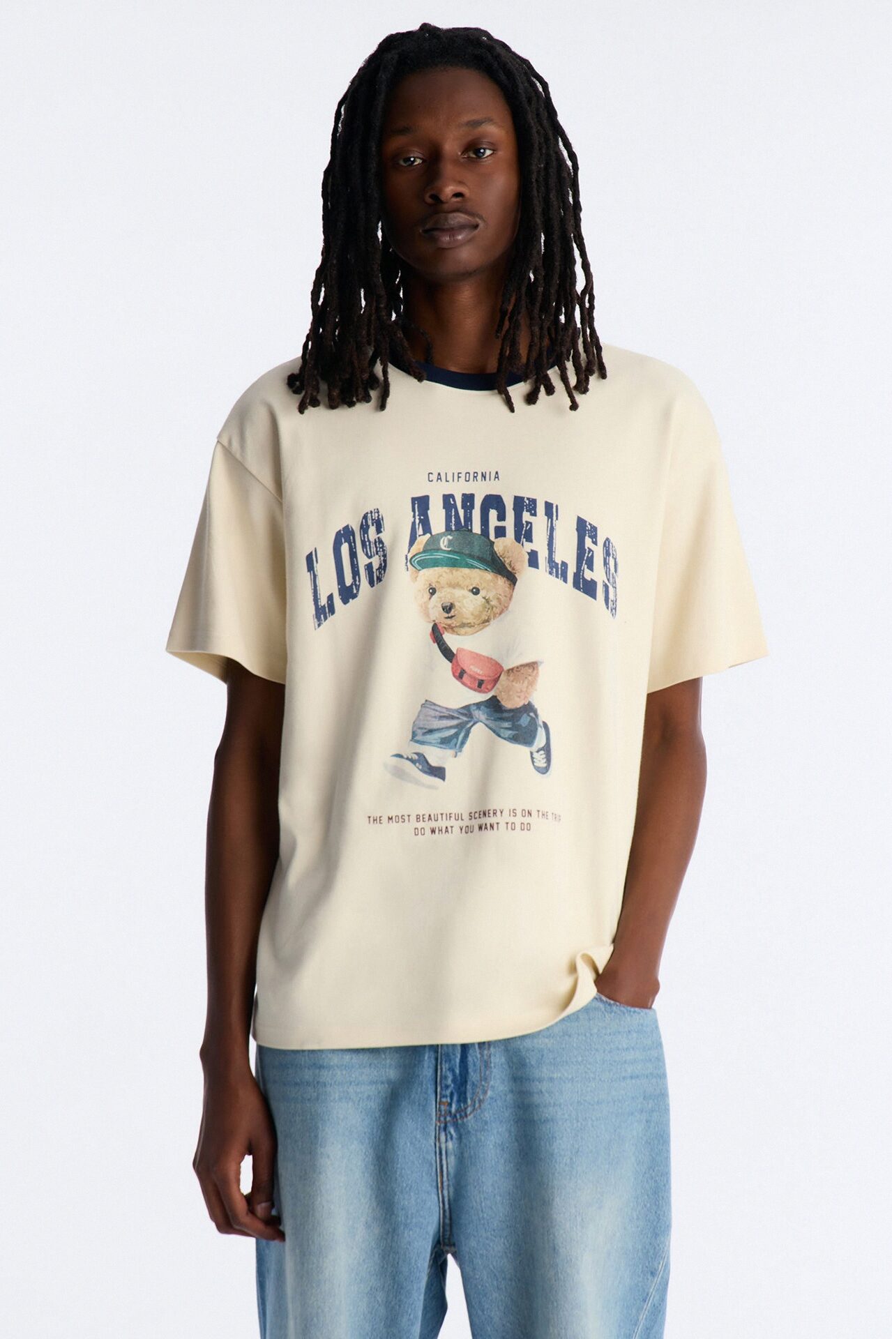 Los Angeles Bear Short Sleeve Ringer Tee - White