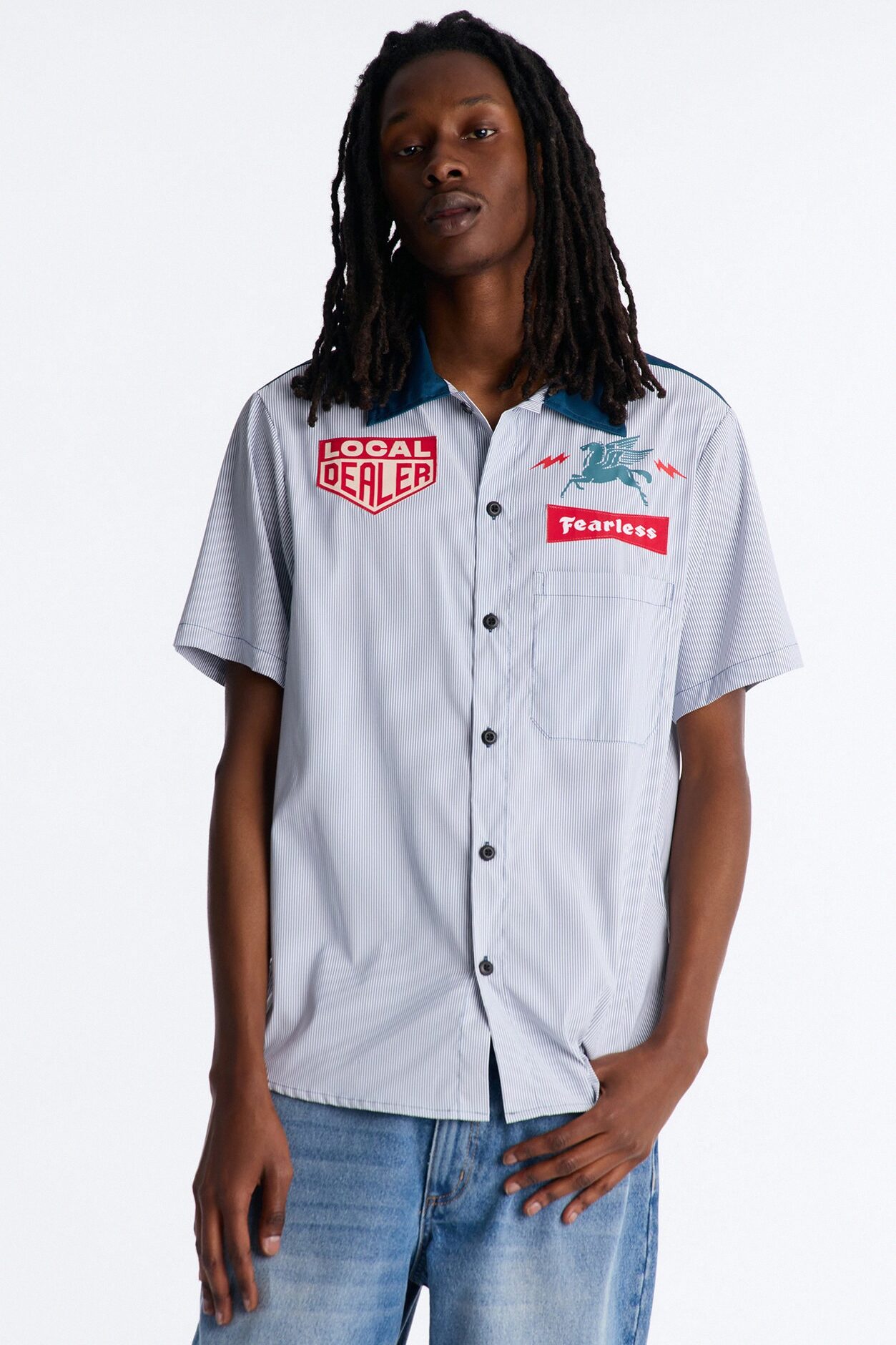 Local Dealer Striped Button Up Shirt - White