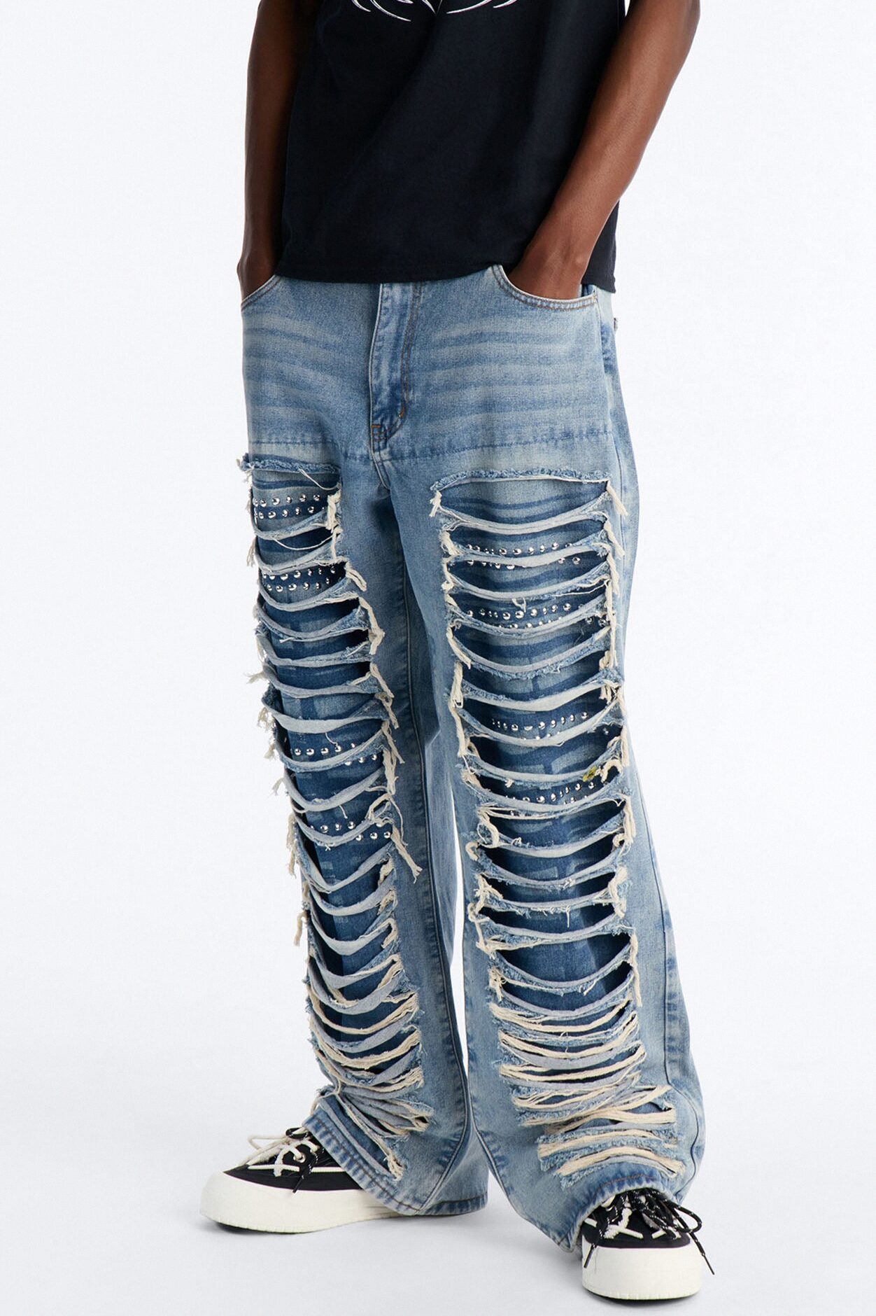 Baggy Studded Mayhem Jean - Light Wash