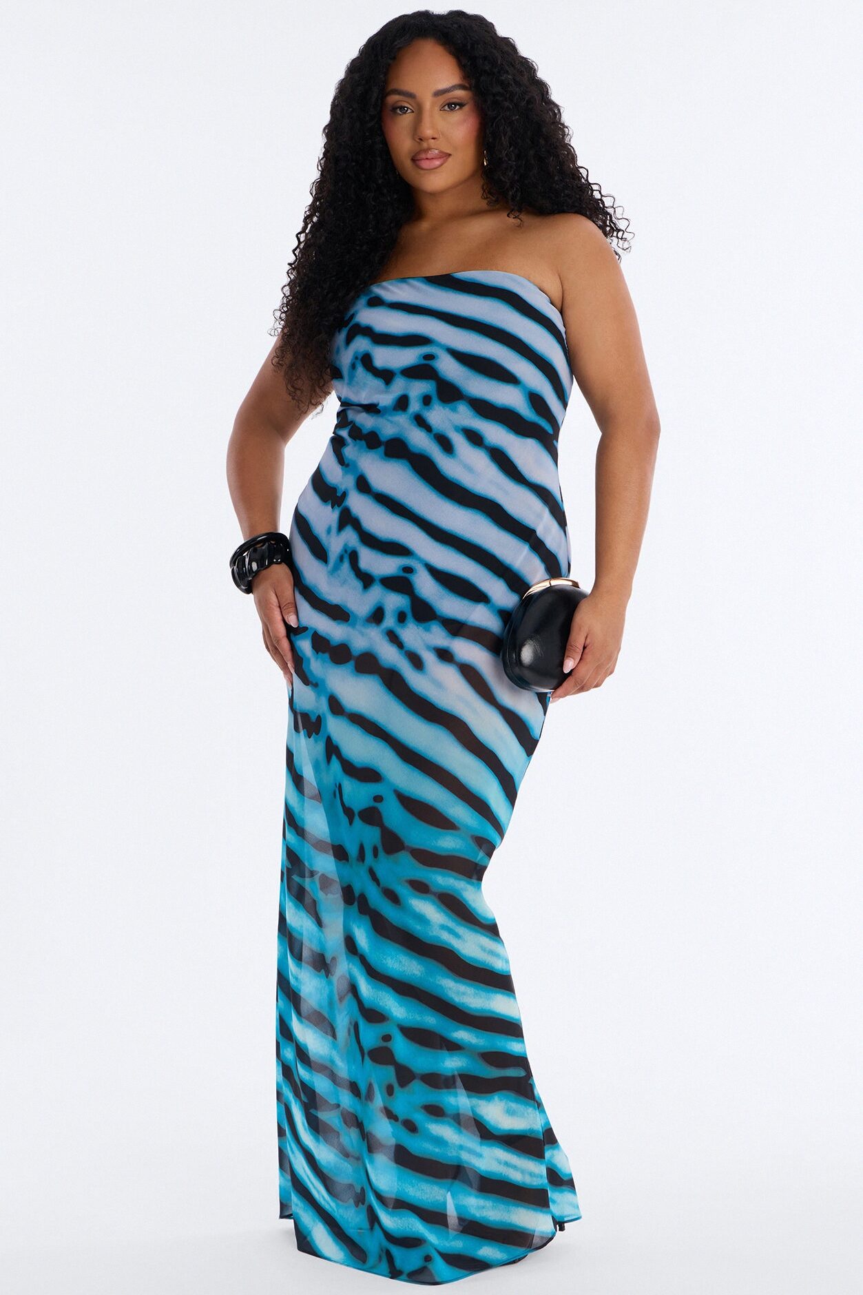 Brianna Strapless Chiffon Maxi Dress - Blue/combo