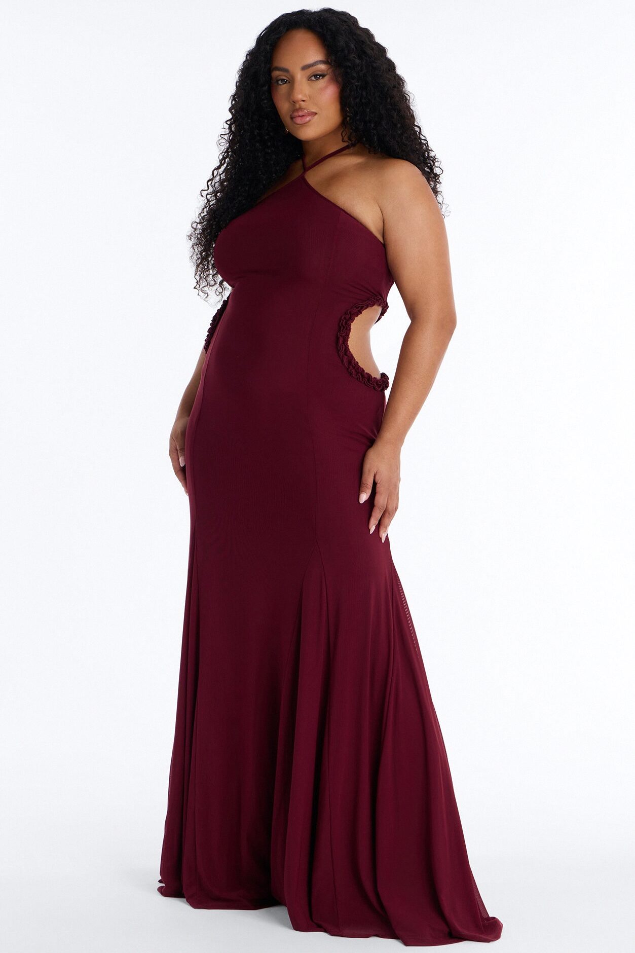Tatiana Cut Out Mesh Maxi Dress - Wine