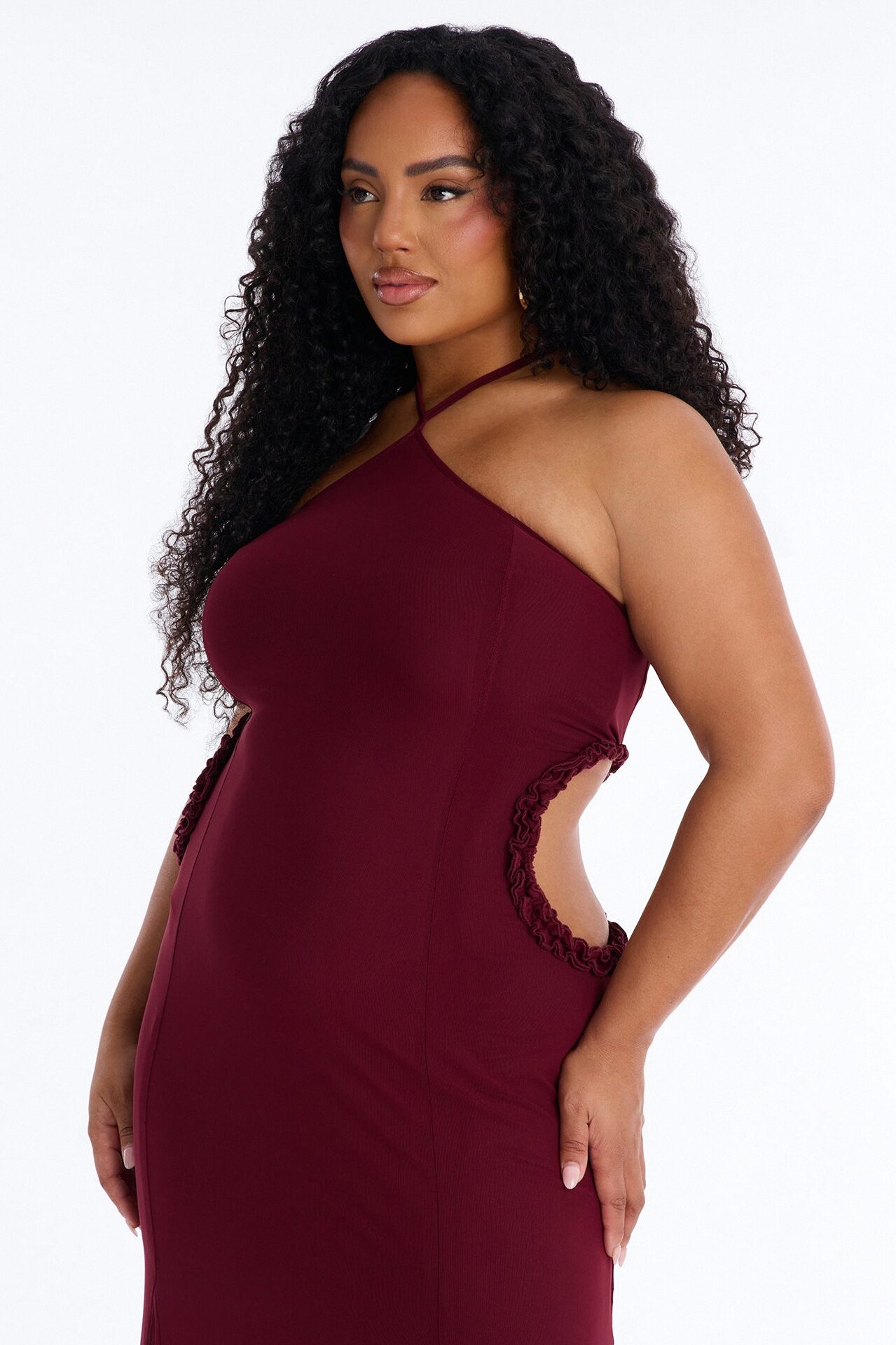 Tatiana Cut Out Mesh Maxi Dress - Wine