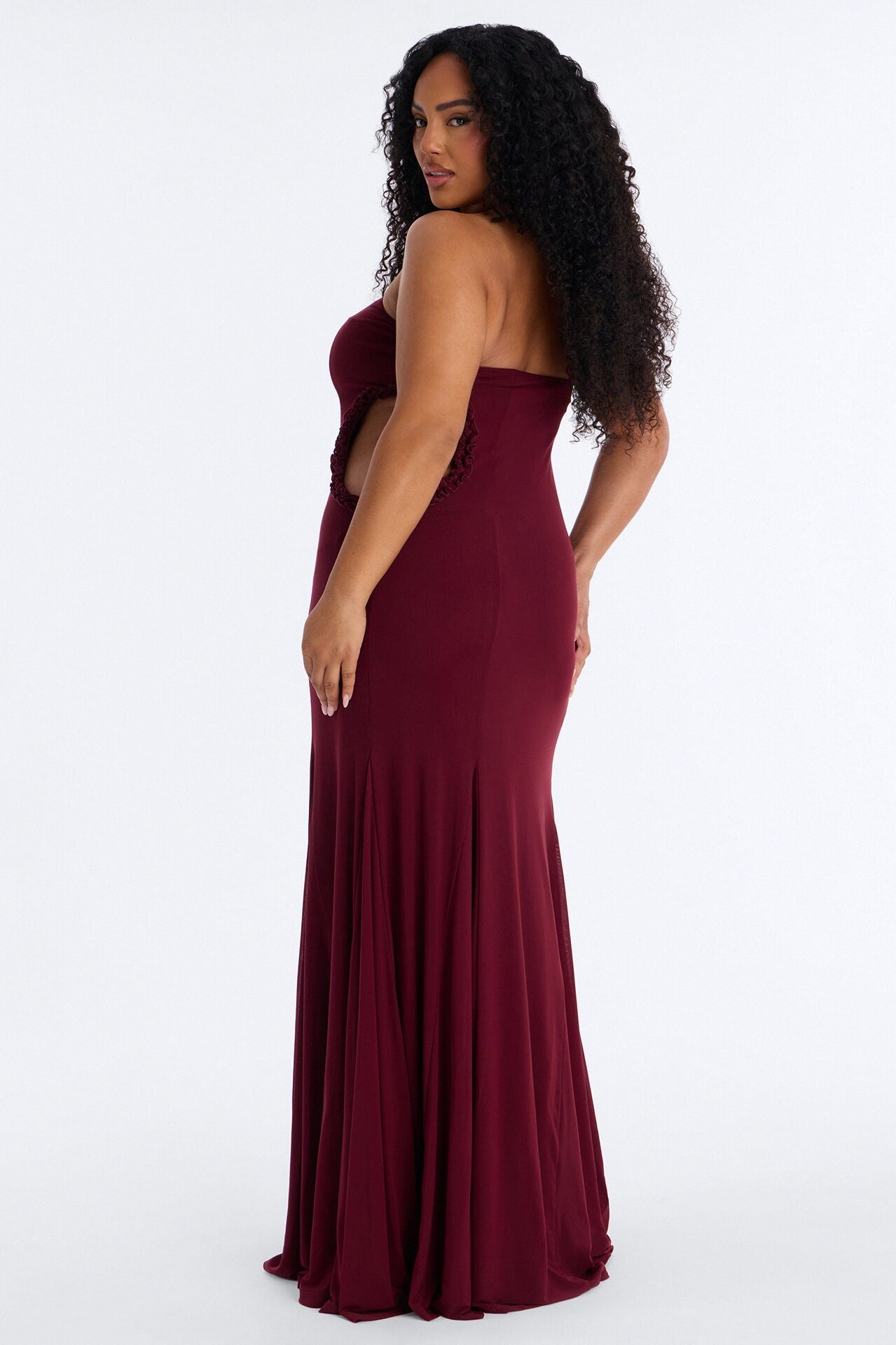 Tatiana Cut Out Mesh Maxi Dress - Wine