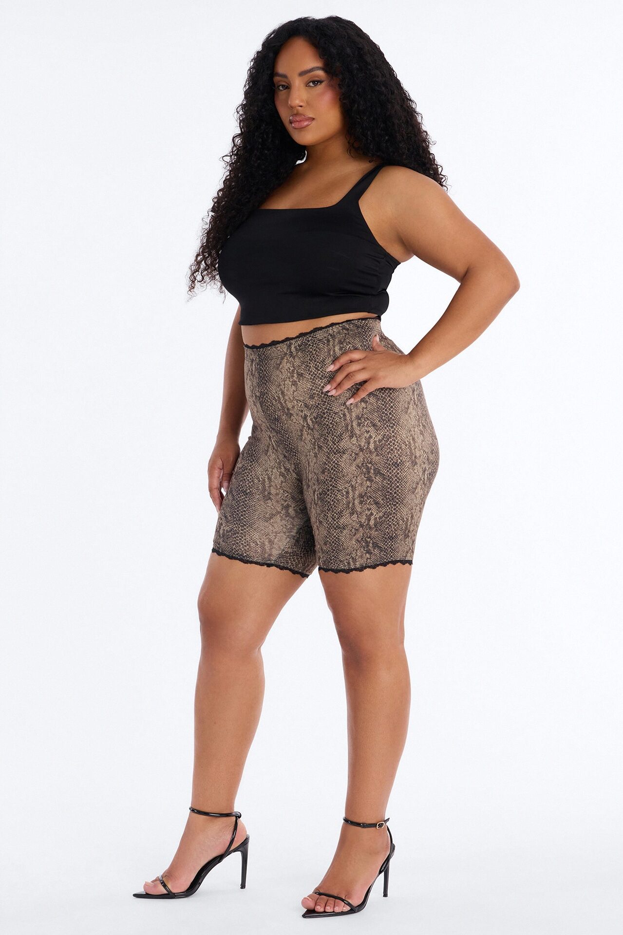 Florentina Lace Trim Biker Short - Brown Combo
