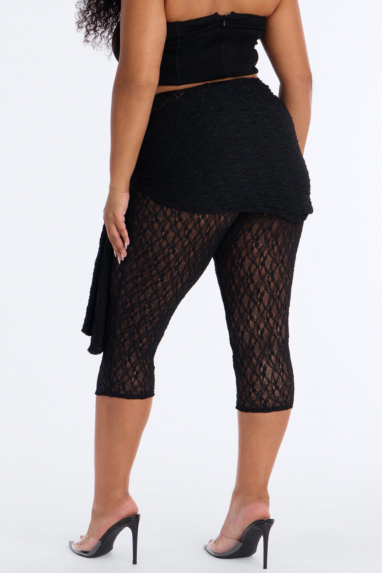 Emory Draped Tie Lace Capri Legging - Black