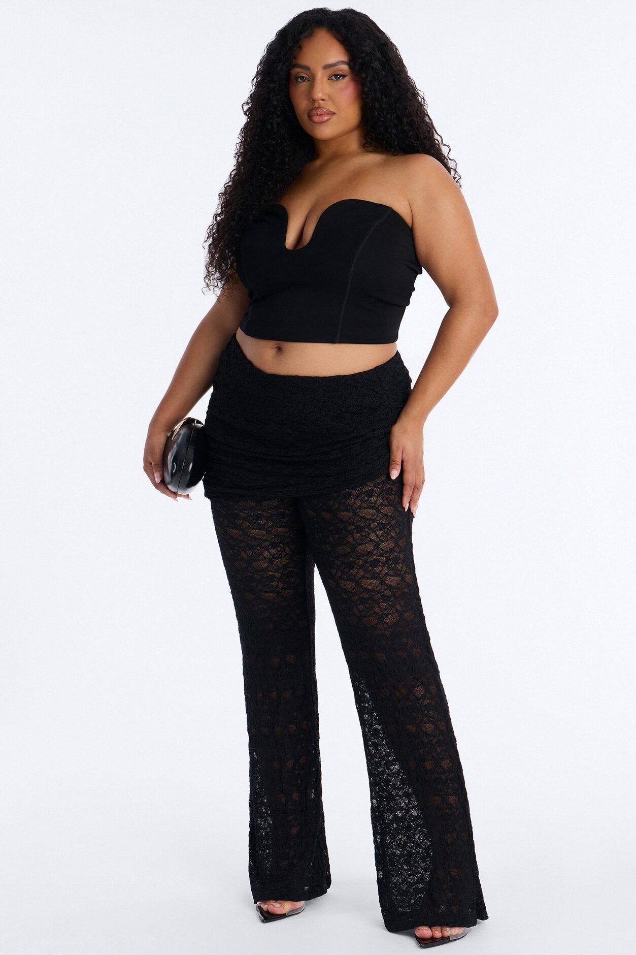 Katerina Sheer Lace Skirted Pant 33″ - Black