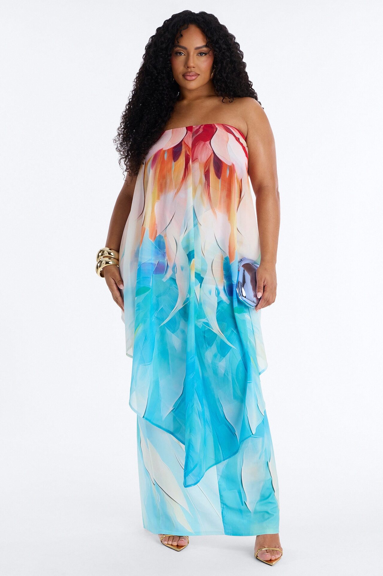 Out In Paradise Strapless Maxi Dress - Turquoise/combo