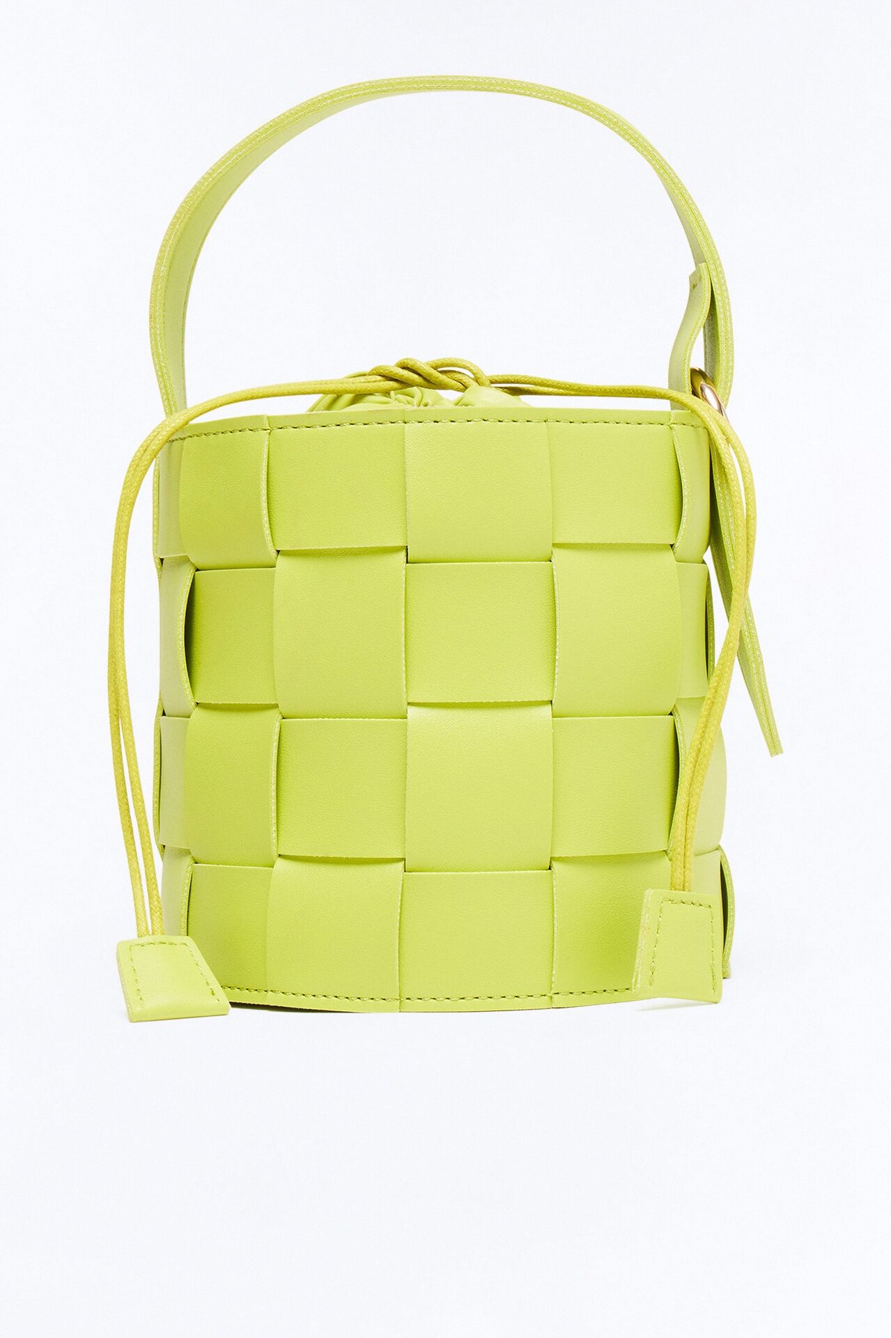 Hard To Find Woven Faux Leather Satchel Handbag - Chartreuse