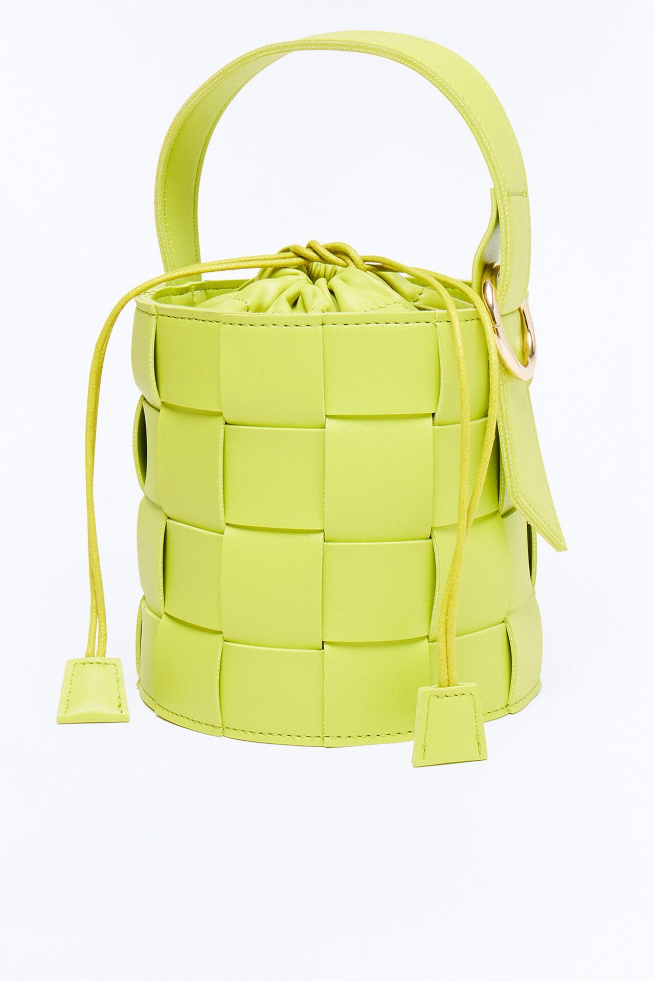 Hard To Find Woven Faux Leather Satchel Handbag - Chartreuse