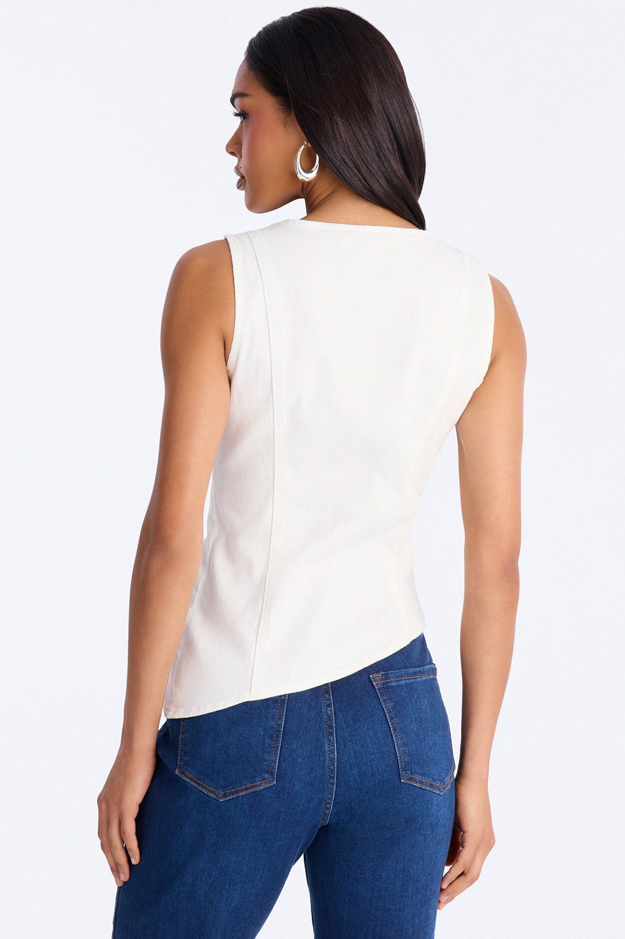 Weekend Glow Strappy Tie Front Denim Top - White