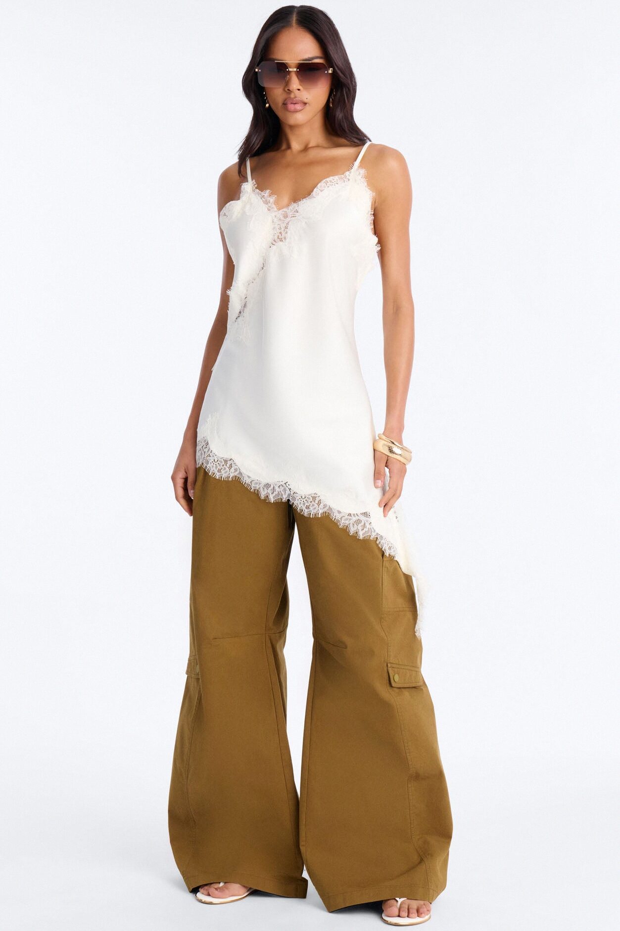 Taste Of Trouble Lace Trim Satin Top - Ivory