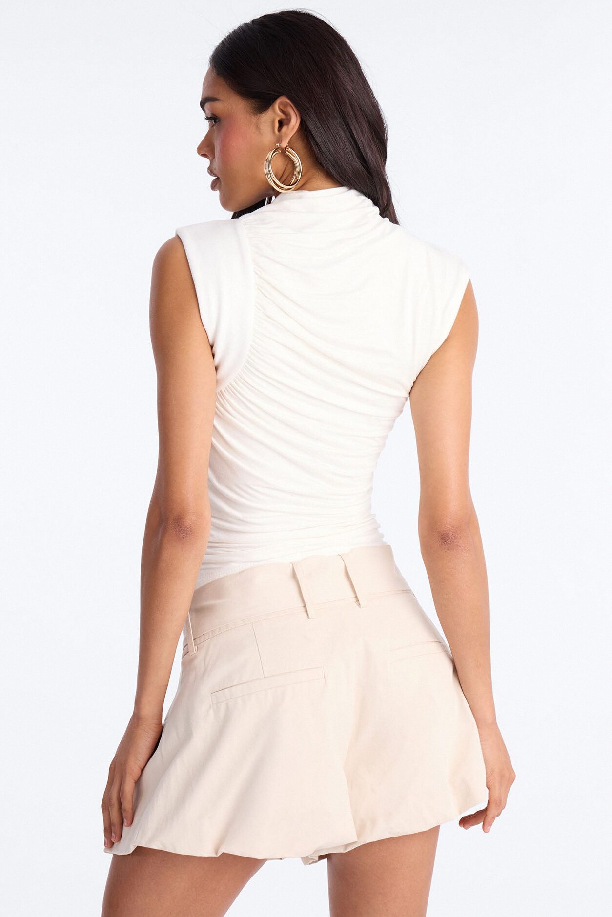 Desiree Mock Neck Ruched Sleeveless Top - Ivory