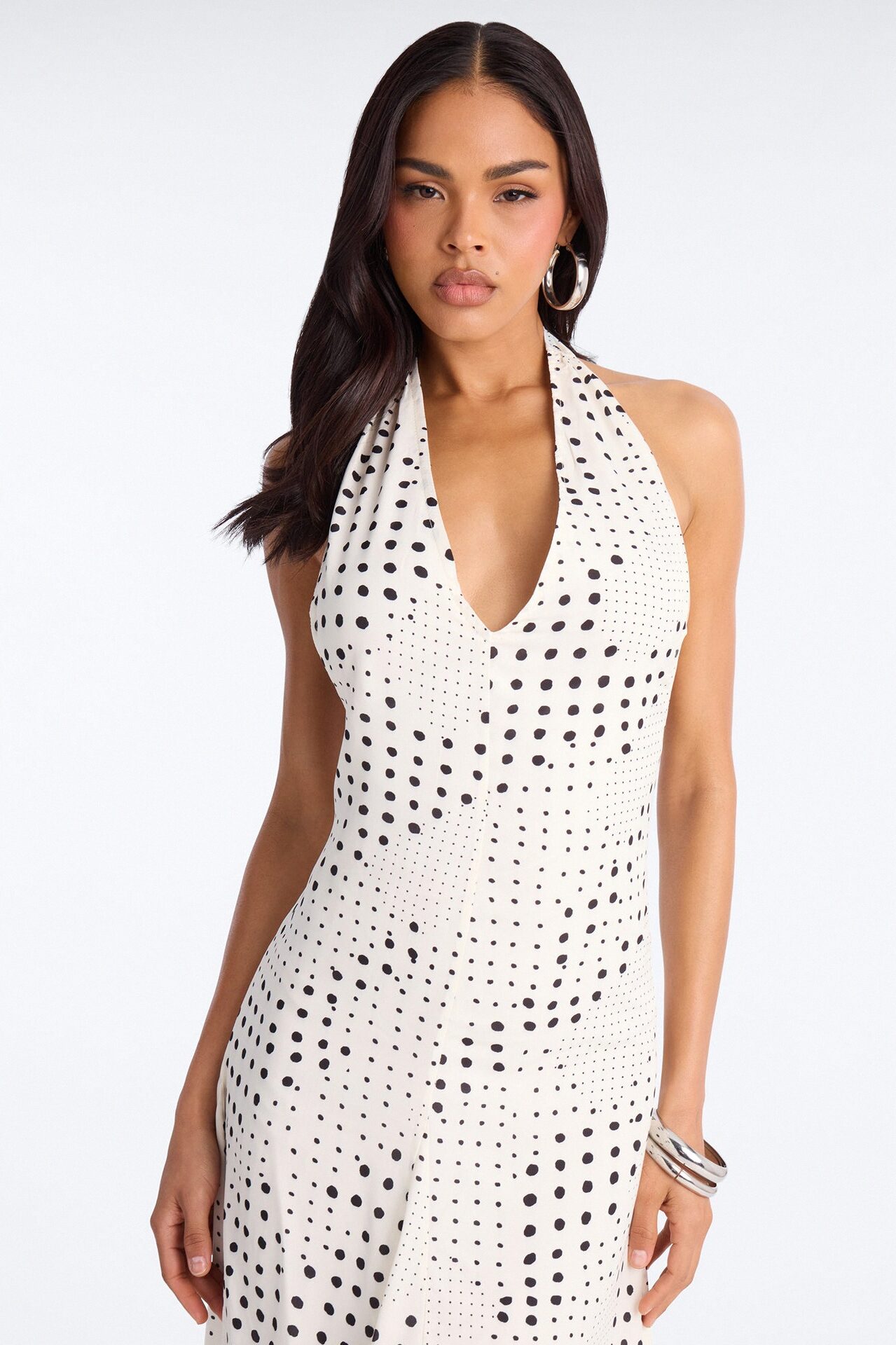 Emily Polka Dot Chiffon Maxi Dress - White/Black