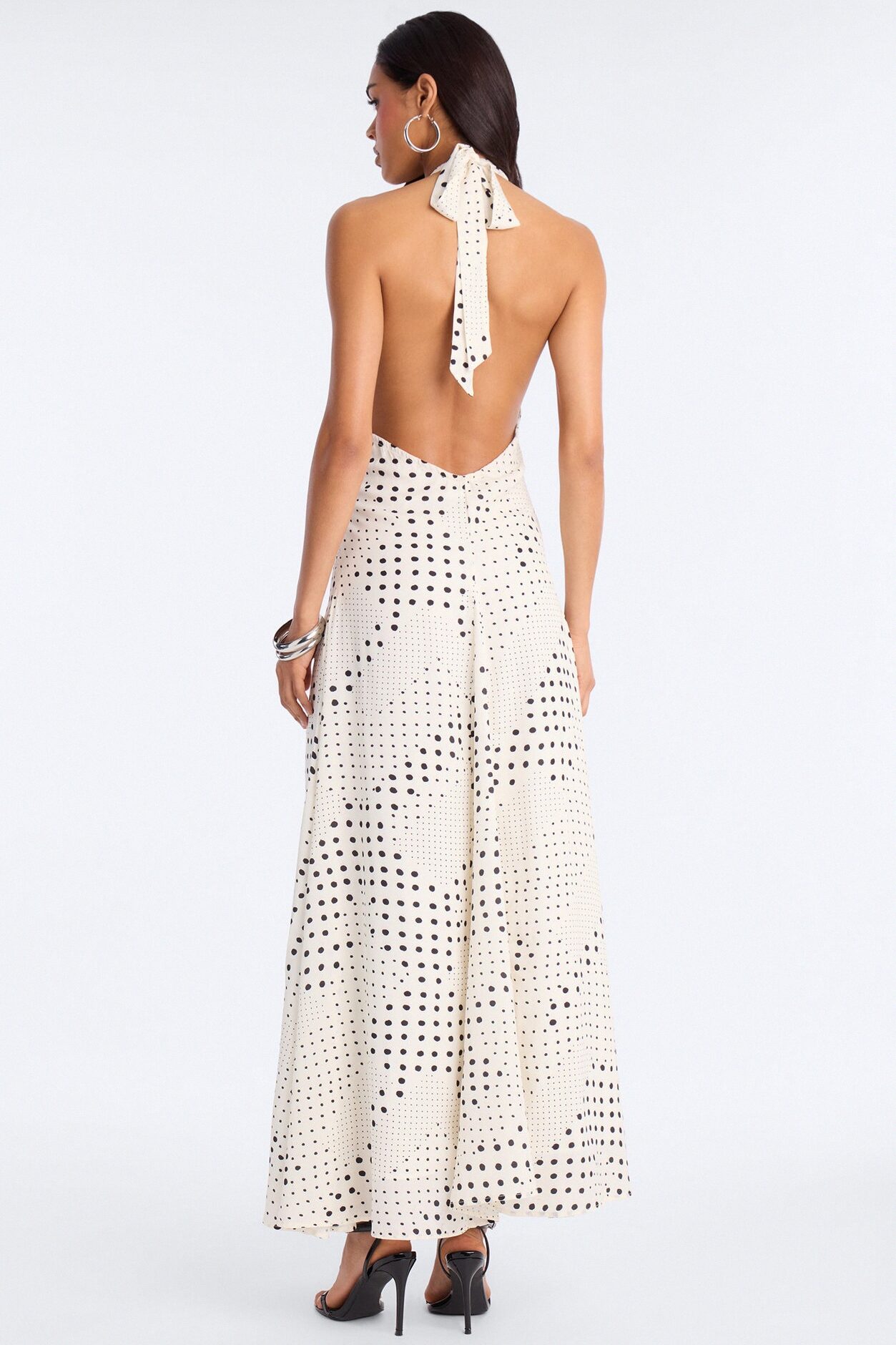 Emily Polka Dot Chiffon Maxi Dress - White/Black