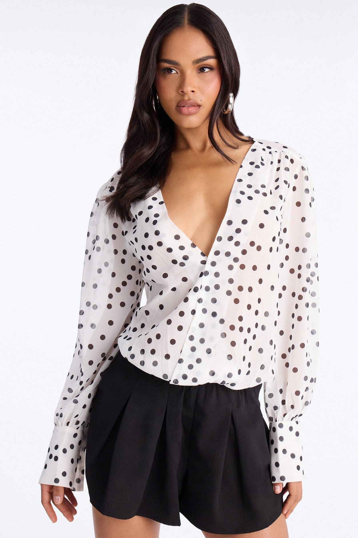 Polka Dot Vibe Chiffon Romper - Black/White