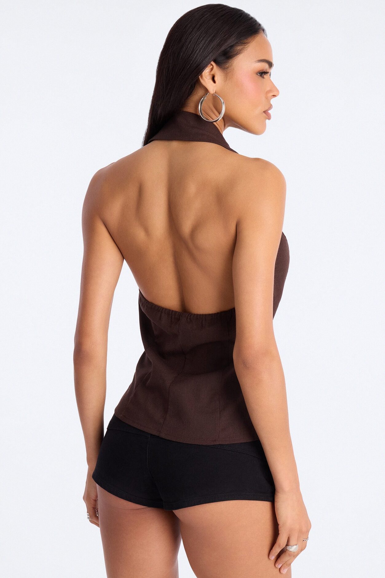 Flash On Linen Halter Top - Chocolate