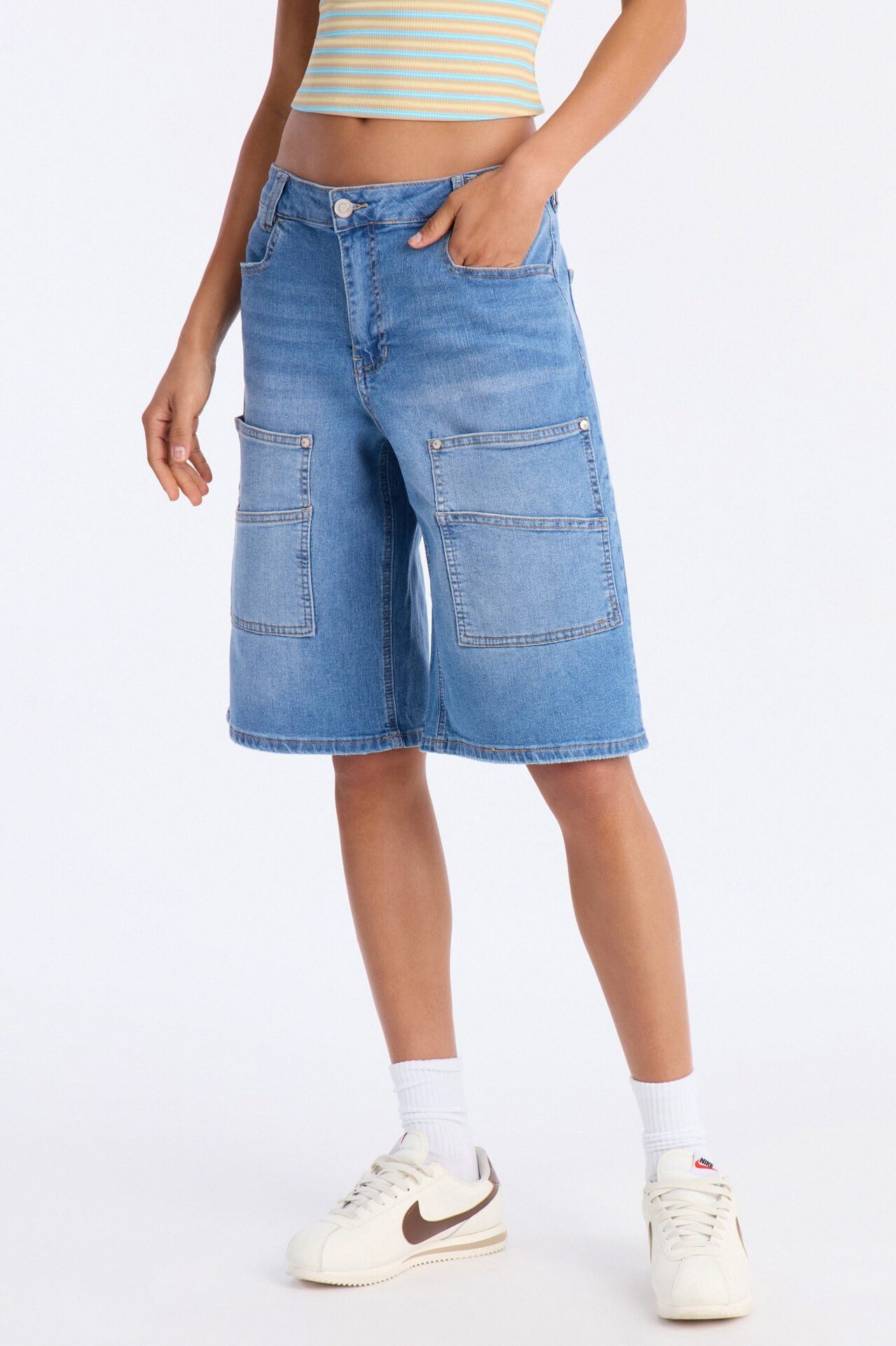 Watch The Clock Denim Jorts - Medium Wash