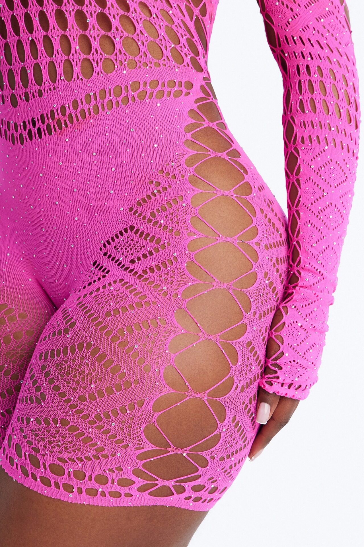 Keep Off Cut Out Fishnet Romper Bodystocking - Hot Pink