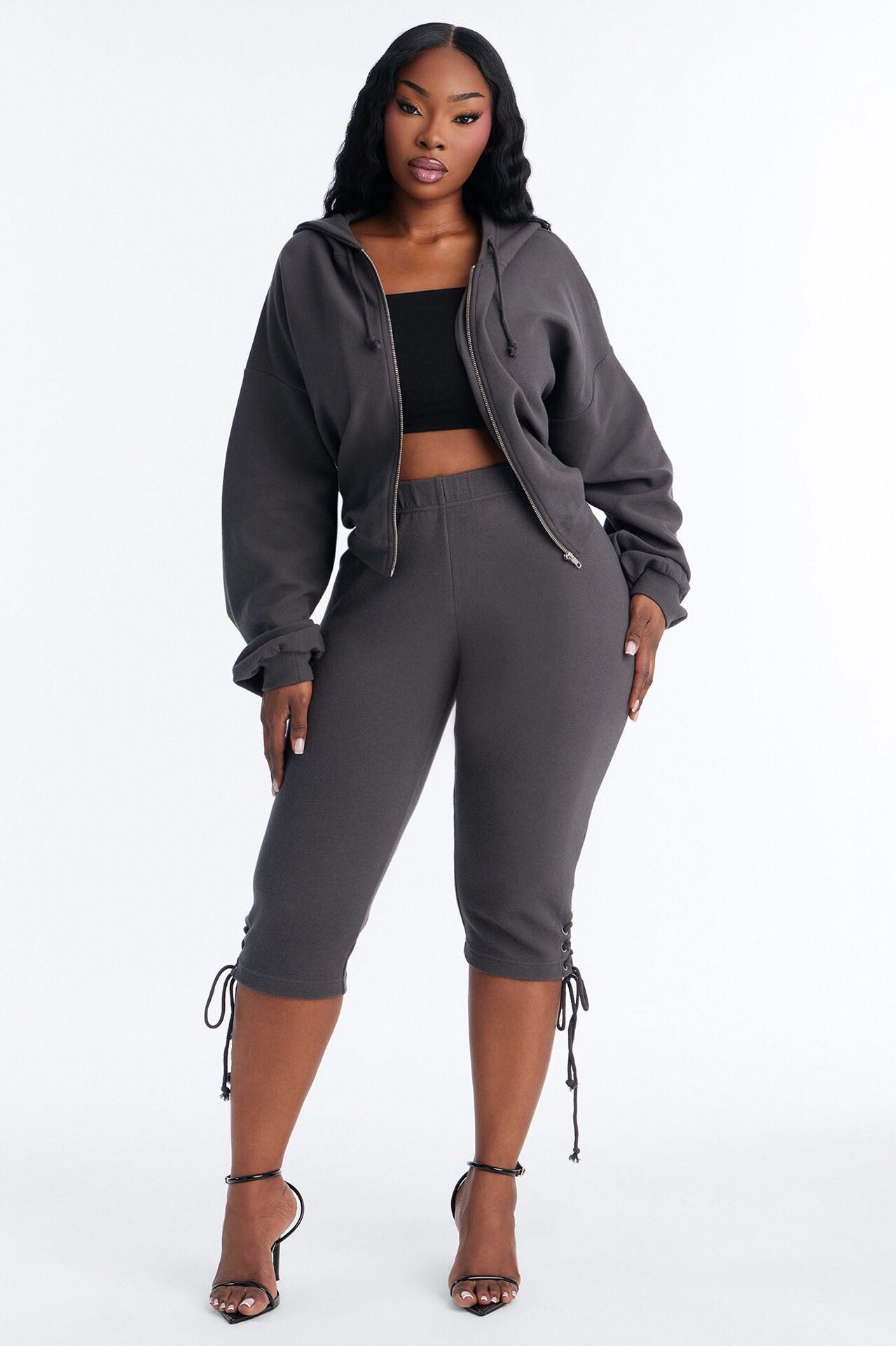 Casual Cutie Knit Capri Set - Charcoal