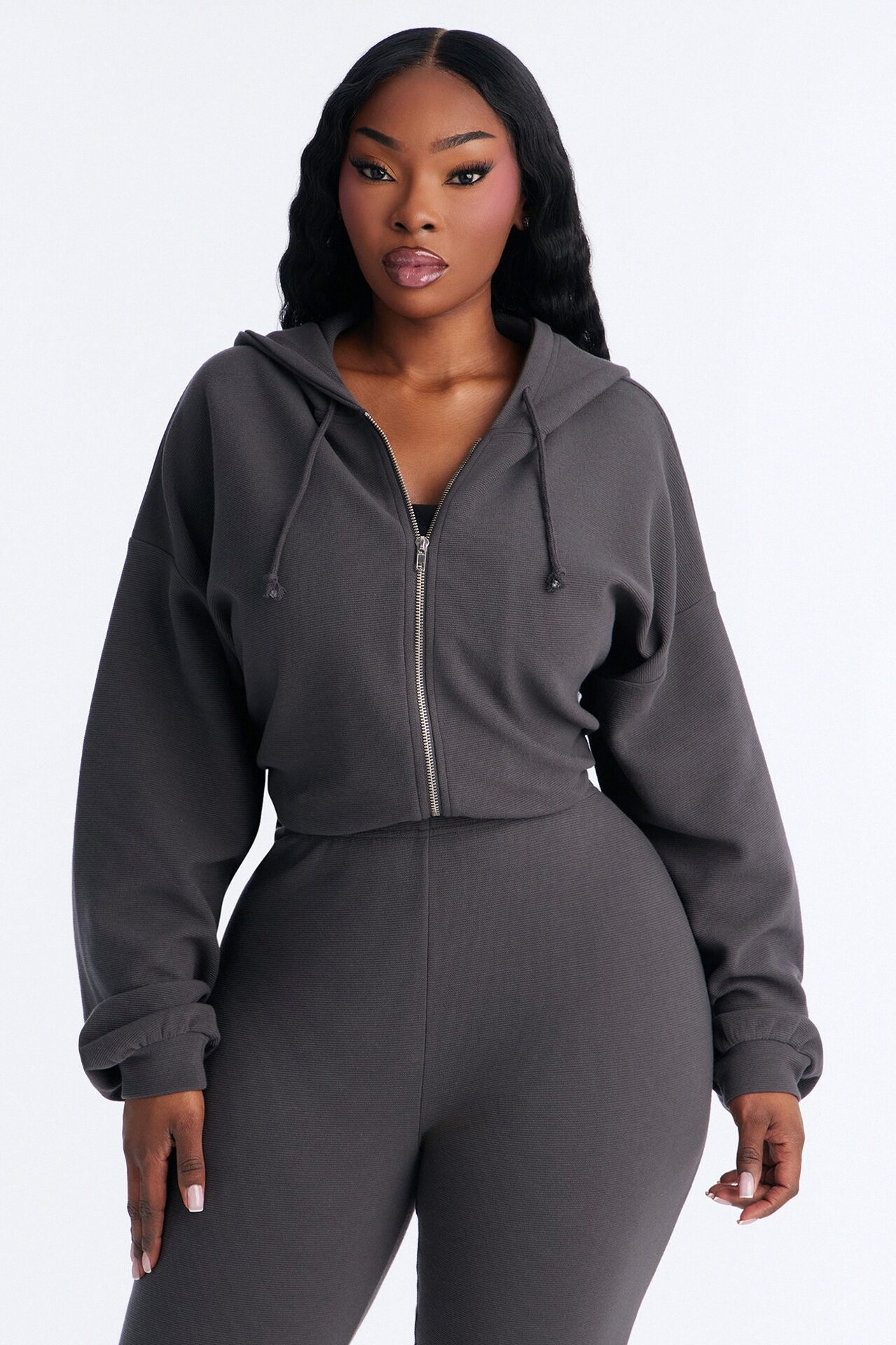 Casual Cutie Knit Capri Set - Charcoal