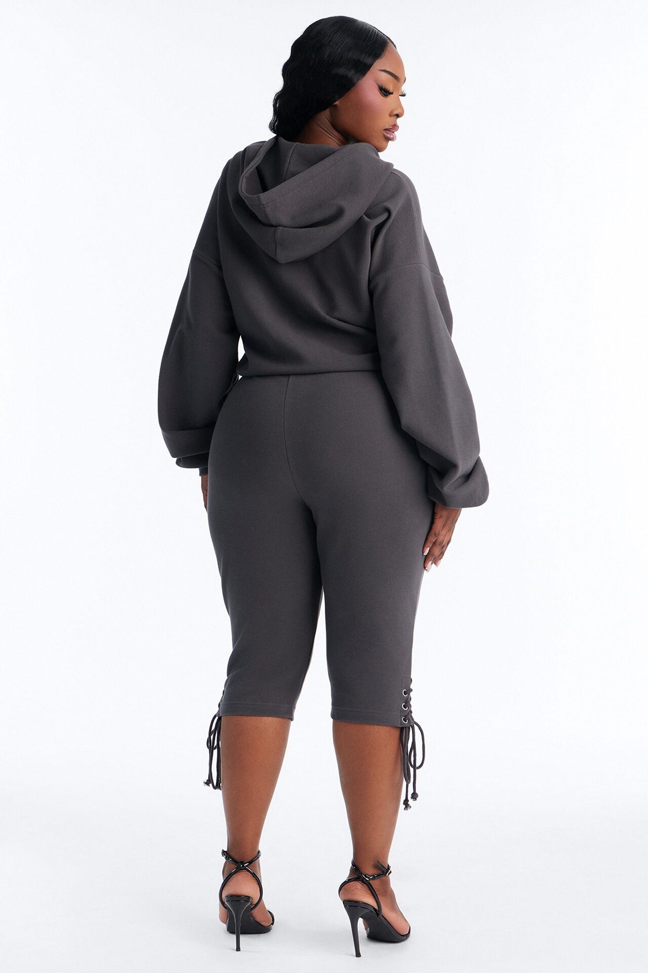 Casual Cutie Knit Capri Set - Charcoal