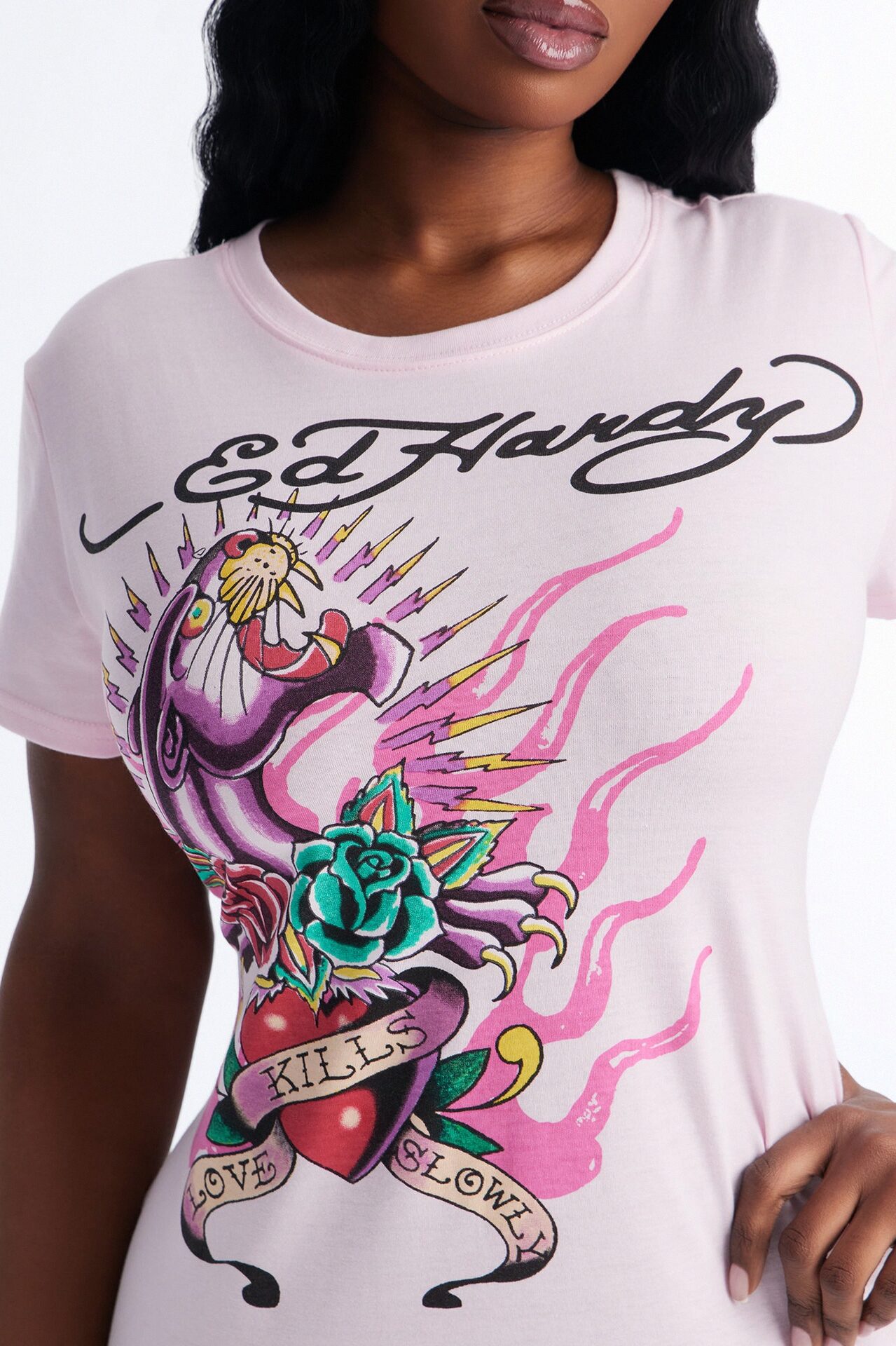 Ed Hardy Panther Rose TShirt Mini Dress - Pink