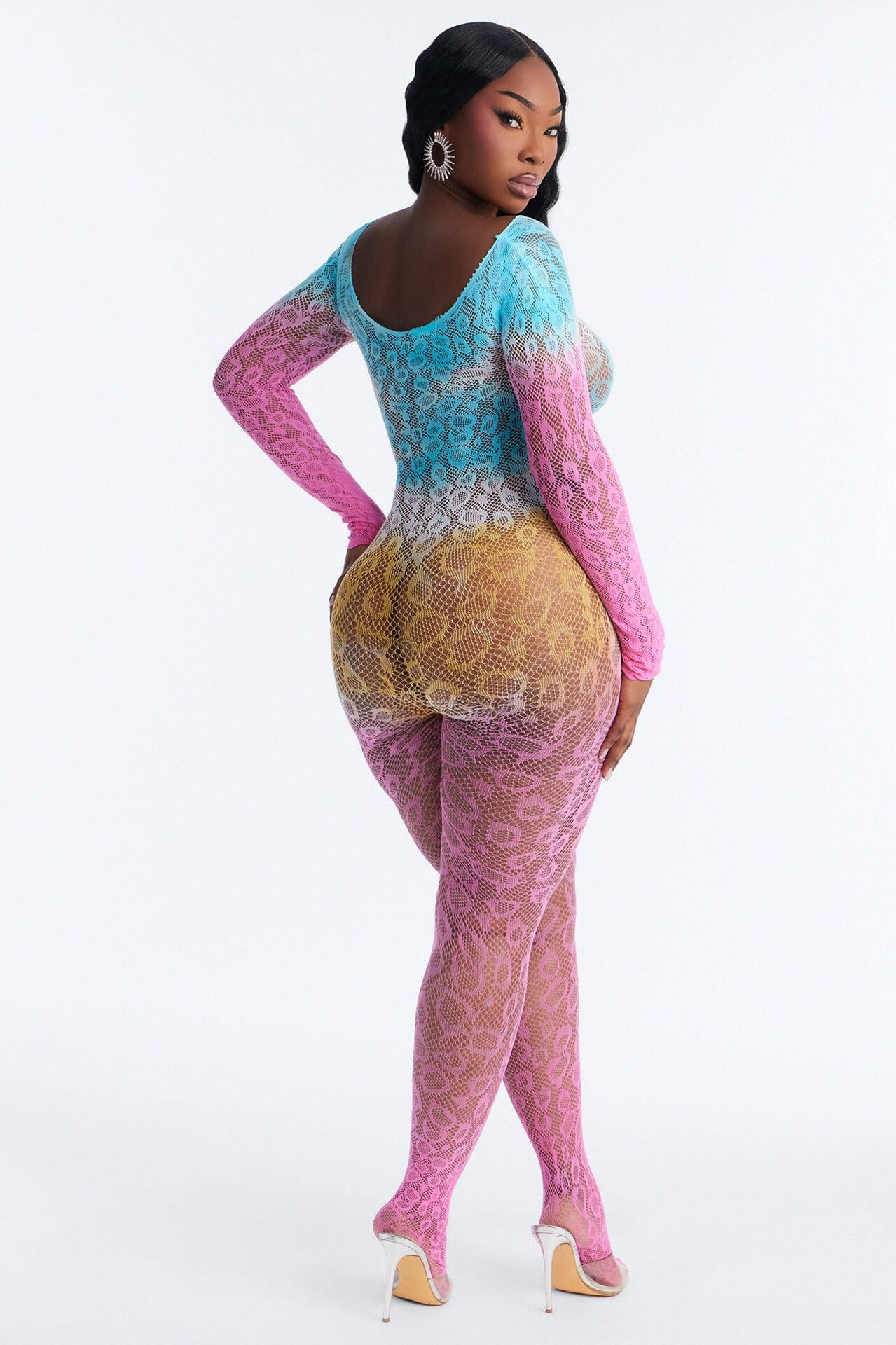 On Top Ombre Fishnet Jumpsuit Bodystocking - Pink/combo
