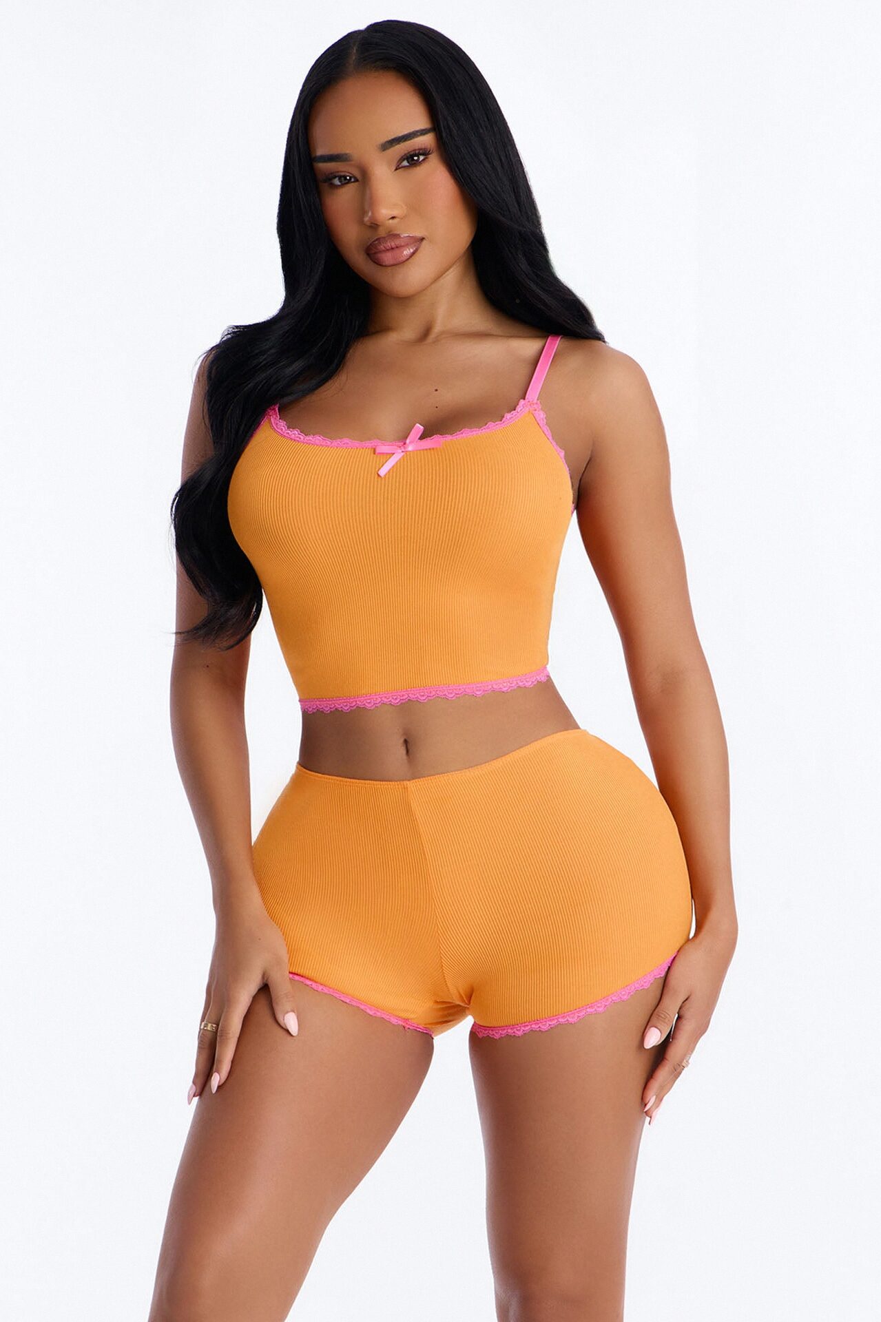 Do Not Disturb Ribbed PJ Short Set - Orange/combo