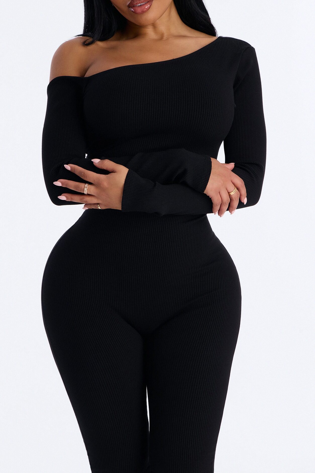 Cyndi Snatched Jumpsuit With Footie - Black