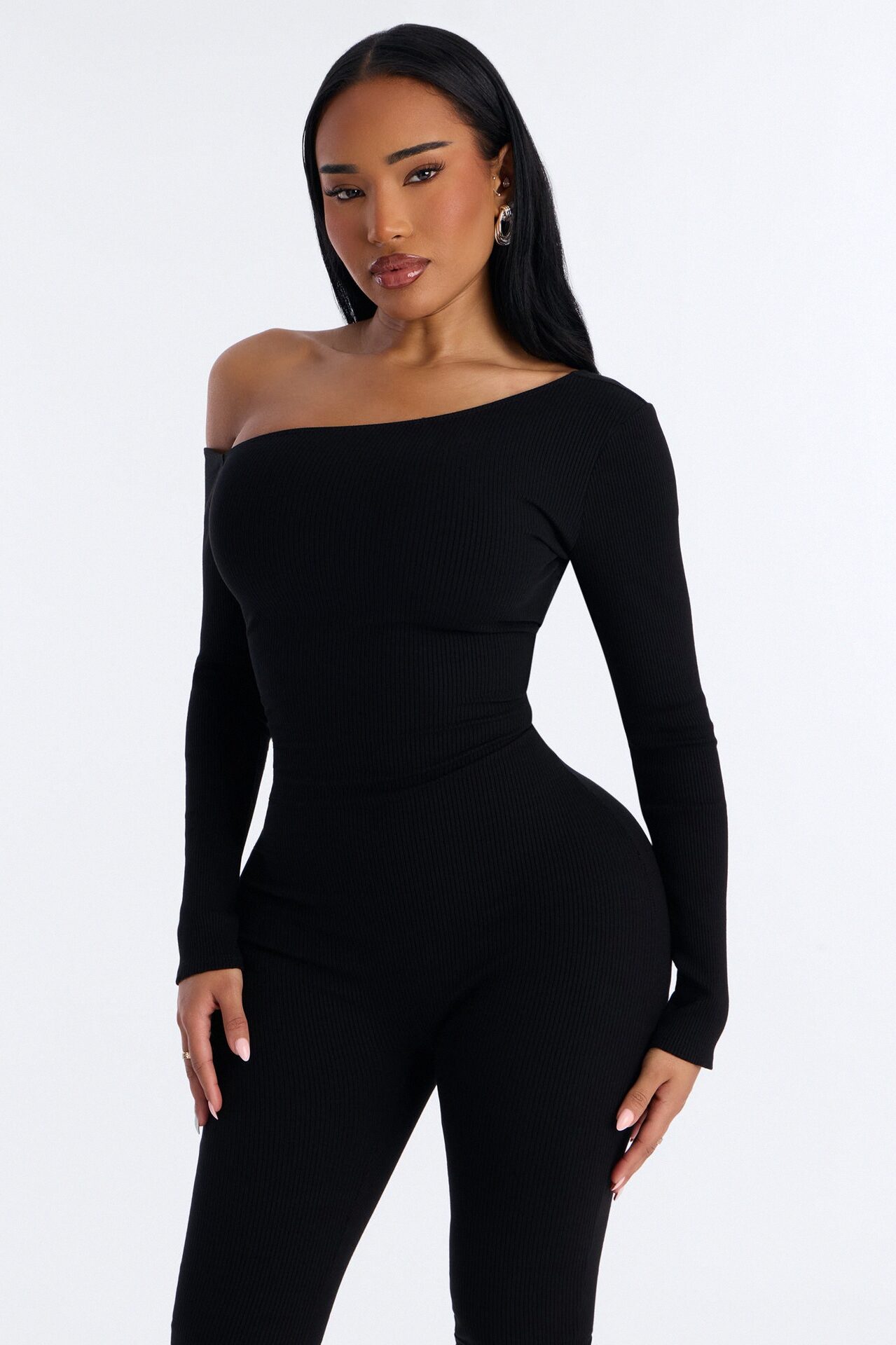 Cyndi Snatched Jumpsuit With Footie - Black