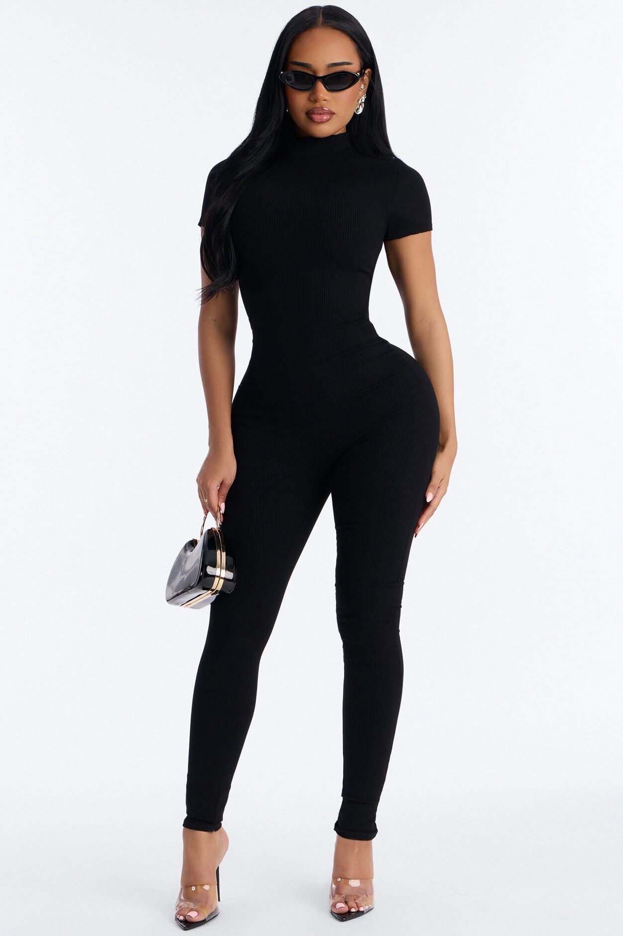 Maribel Short Sleeve Snatched Jumpsuit - Black