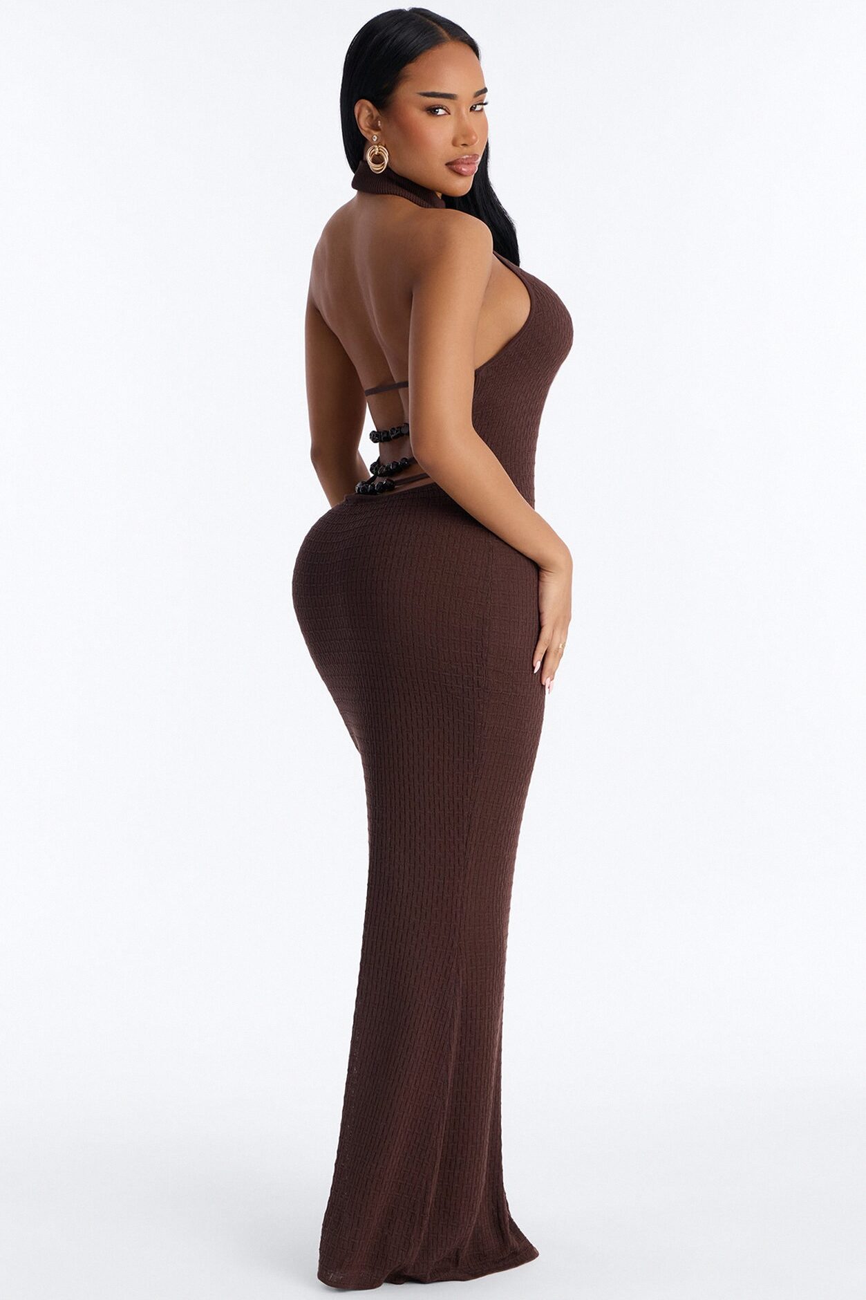 Blooming Affection Backless Maxi Dress - Brown