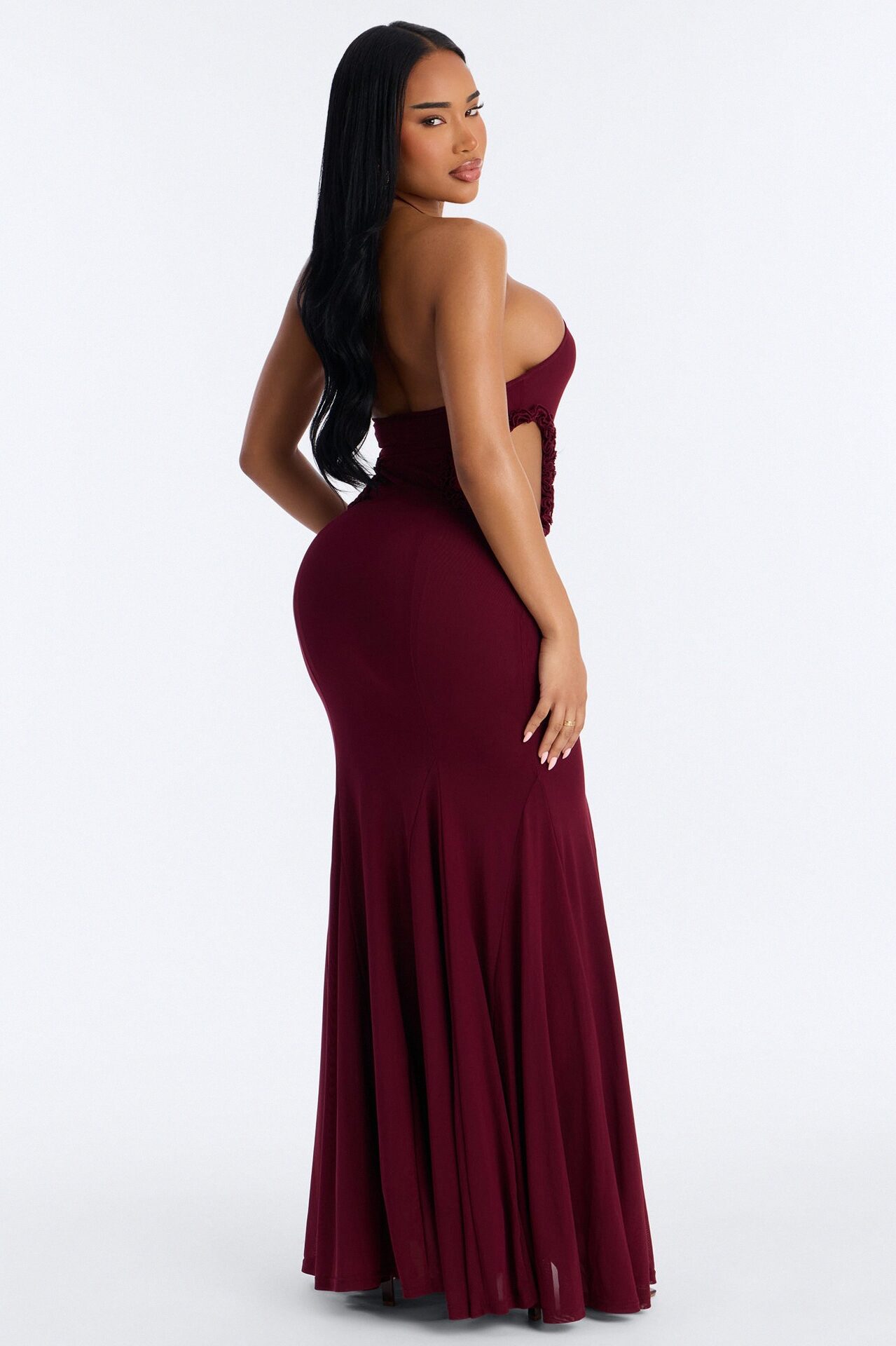 Tatiana Cut Out Mesh Maxi Dress - Wine