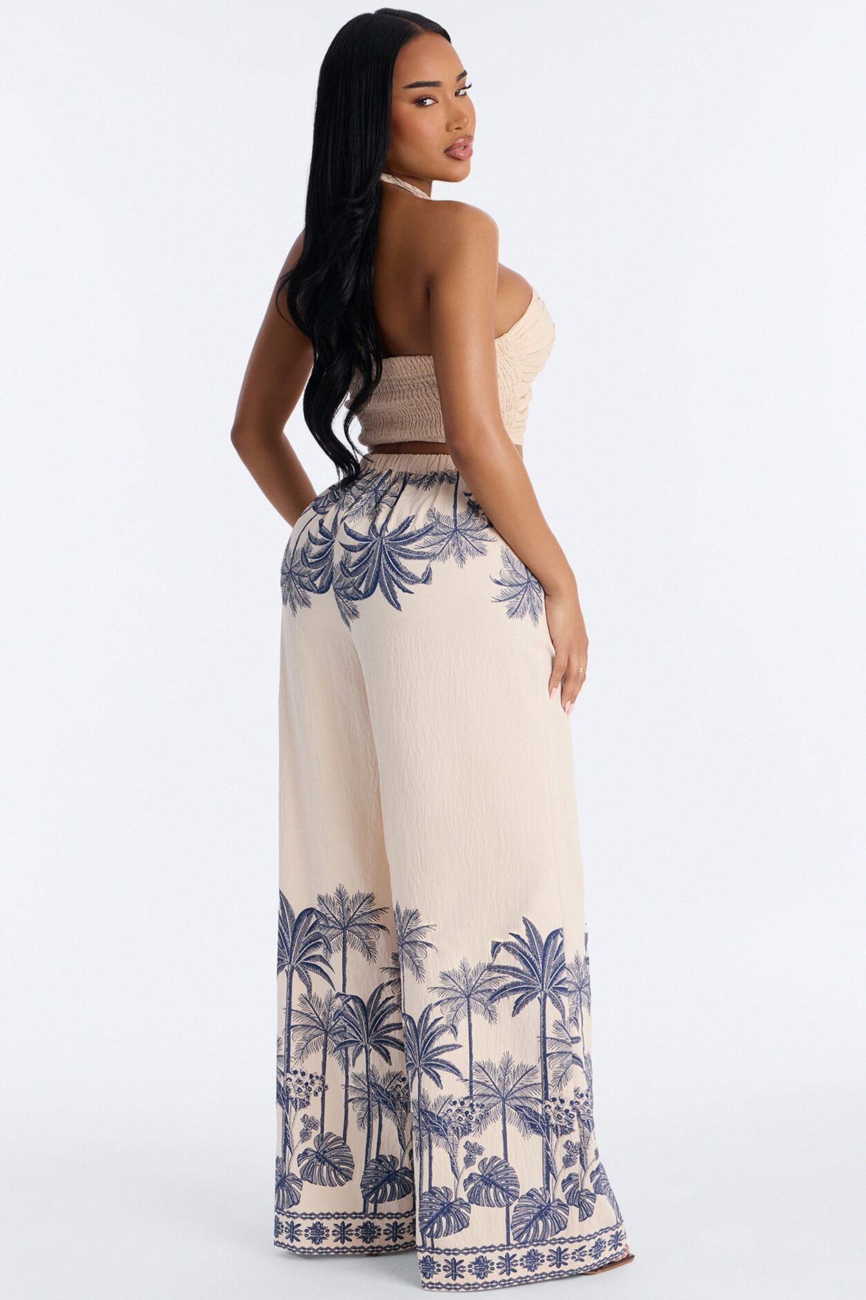 Island Babe Linen Halter Pant Set - Taupe/combo