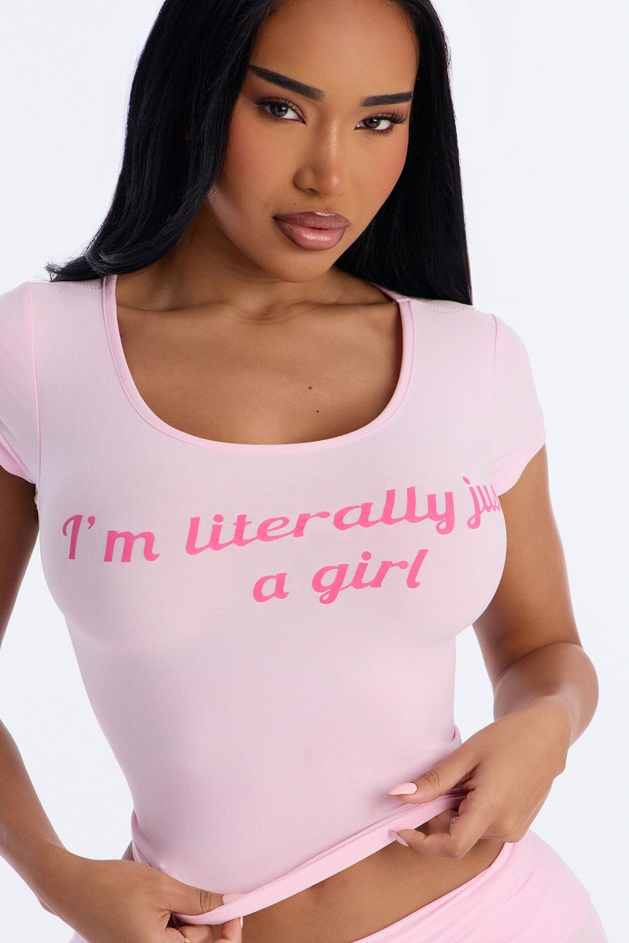 Literally Just A Girl PJ Short Set - Pink/Pink