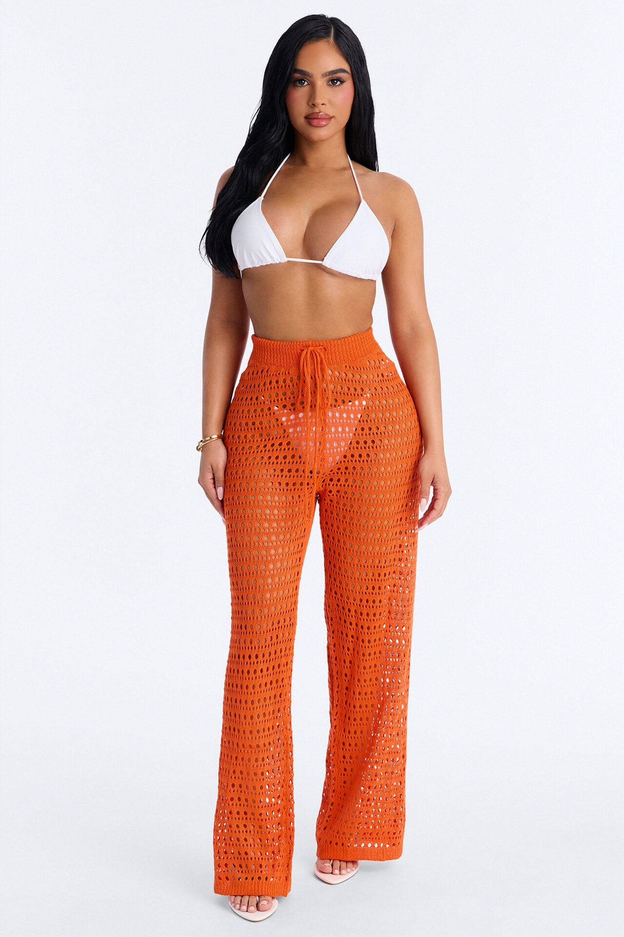 Temptress Textured Knit Swim Cover Up Pant - Orange