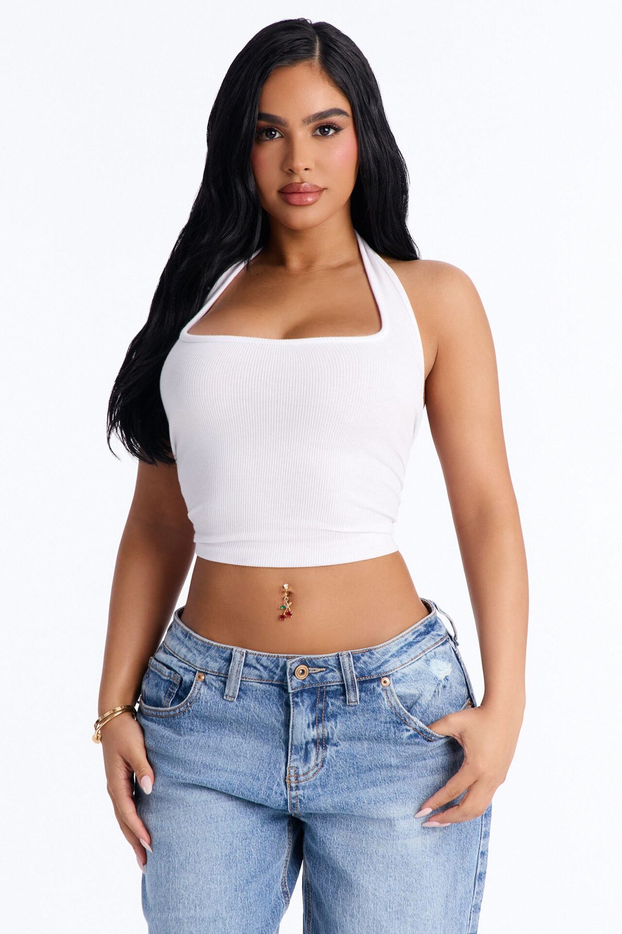 Cherry Clip On Belly Ring - Gold/Red